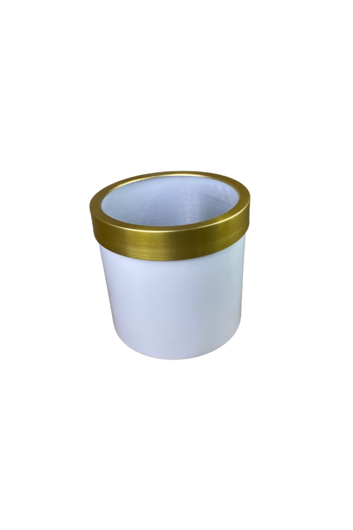 Gold Kemerli 30x30 Beyaz Saksı