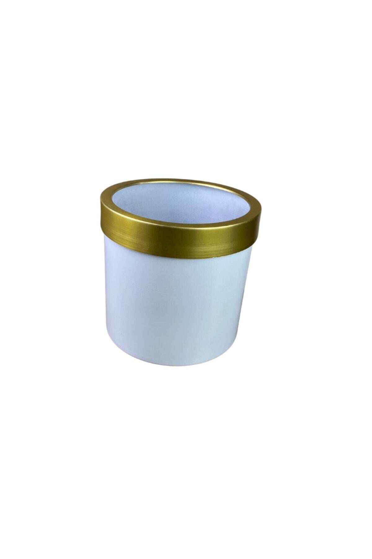 Gold Kemerli 30x30 Beyaz Saksı