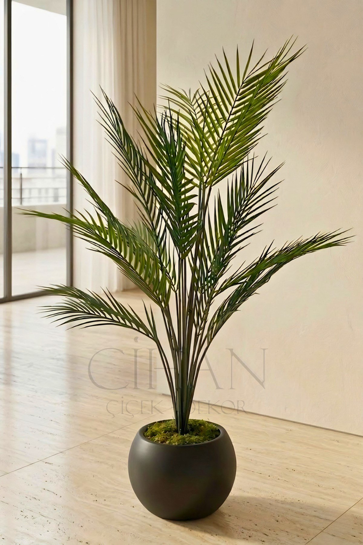 Küre Saksılı 19 Yaprak Yapay Areka Ağacı 100 cm