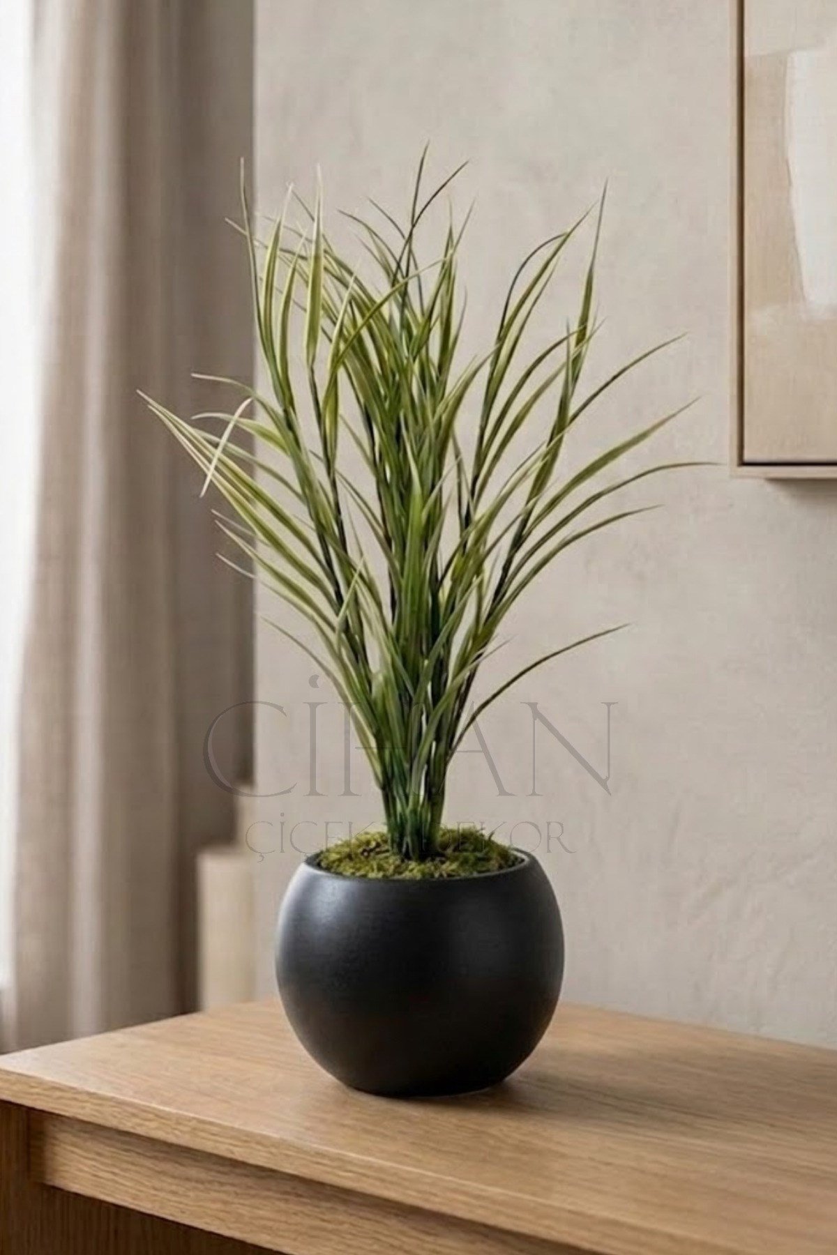 Küre Saksılı Açık Yeşil Yapay Sazlık 80 cm