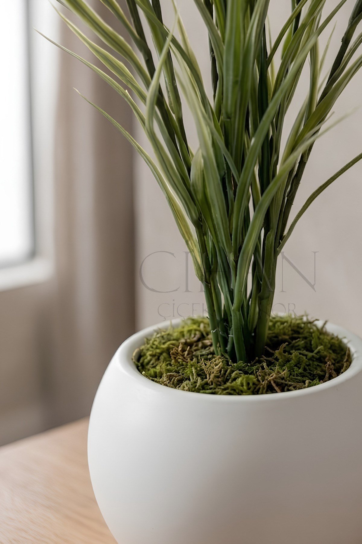 Küre Saksılı Açık Yeşil Yapay Sazlık 80 cm