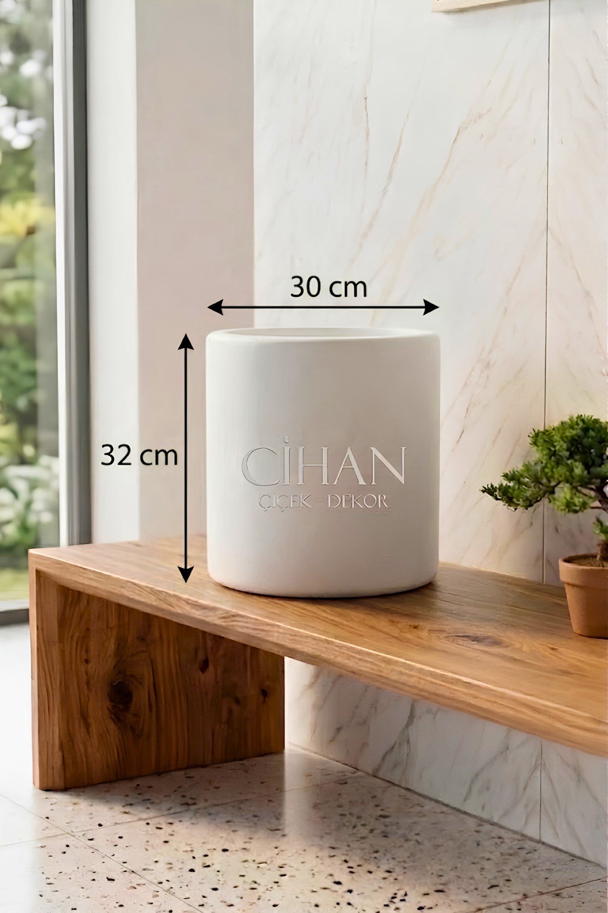 Modern Silindir Plastik Saksı Büyük Boy (32x30 cm) - İç ve Dış Mekan Dekoratif Çiçek Saksısı