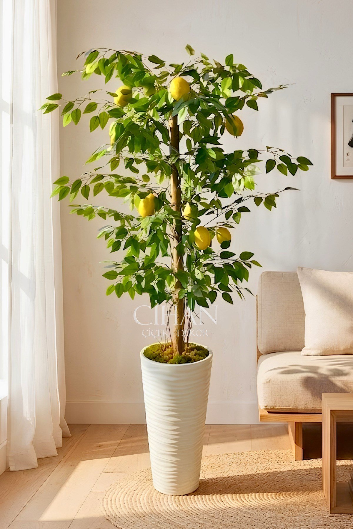 Premium Yapay Limon Ağacı 170 cm - 8 Limonlu 56X30X20 Kumsal Saksılı