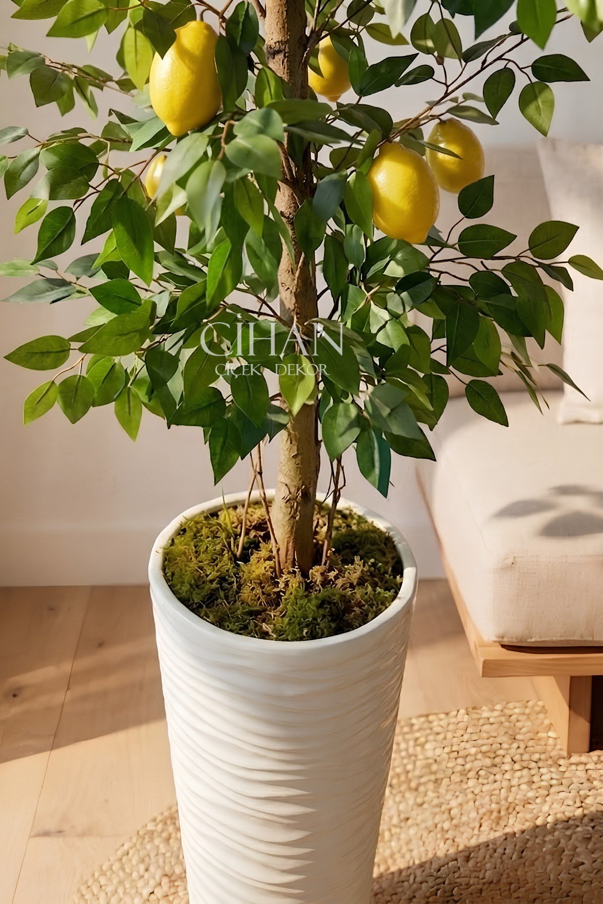 Premium Yapay Limon Ağacı 170 cm - 8 Limonlu 56X30X20 Kumsal Saksılı