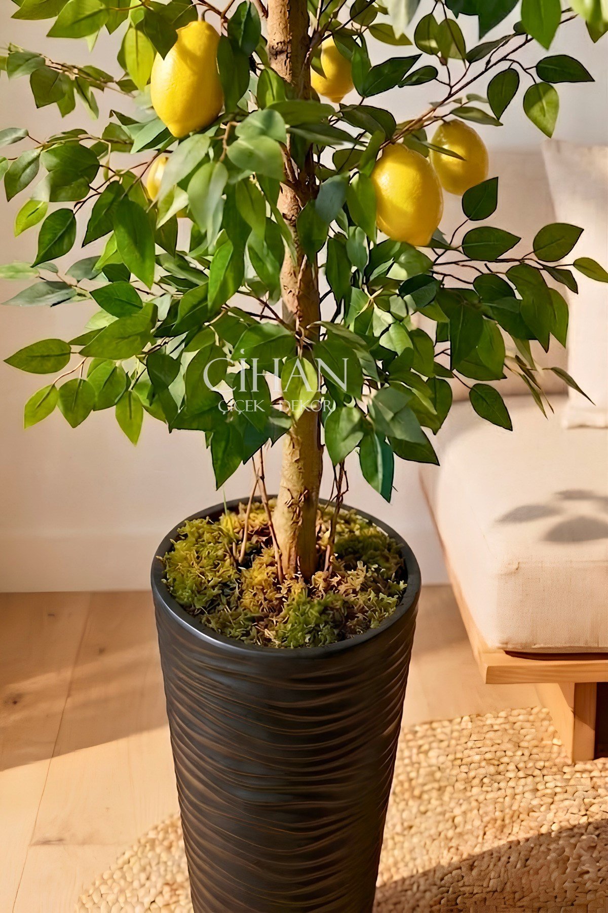 Premium Yapay Limon Ağacı 170 cm - 8 Limonlu 56X30X20 Kumsal Saksılı