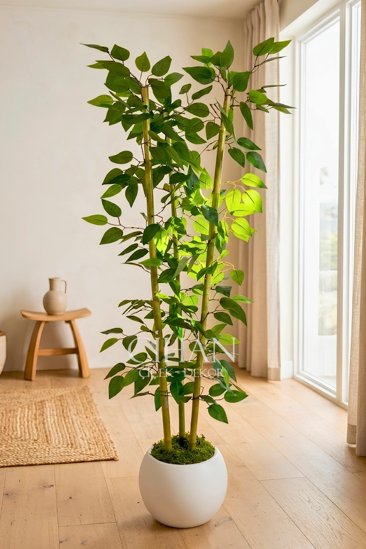 Yapay 3 Bambulu Benjamin Ağacı 110 cm - 27*33 Beyaz Küre Saksılı