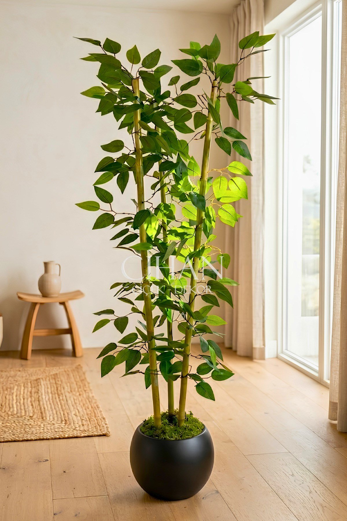 Yapay 3 Bambulu Benjamin Ağacı 110 cm - 27*33 Siyah Küre Saksılı