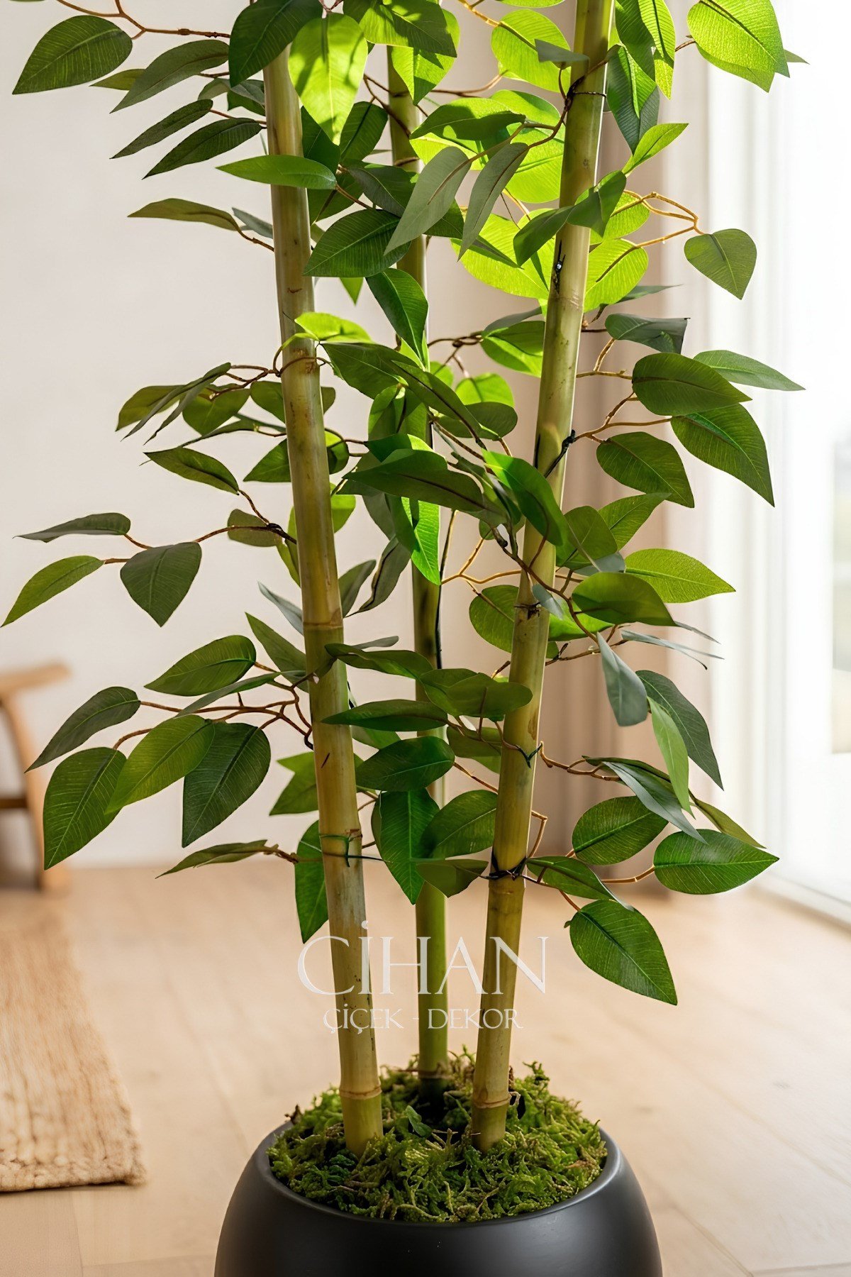 Yapay 3 Bambulu Benjamin Ağacı 110 cm - 27*33 Siyah Küre Saksılı