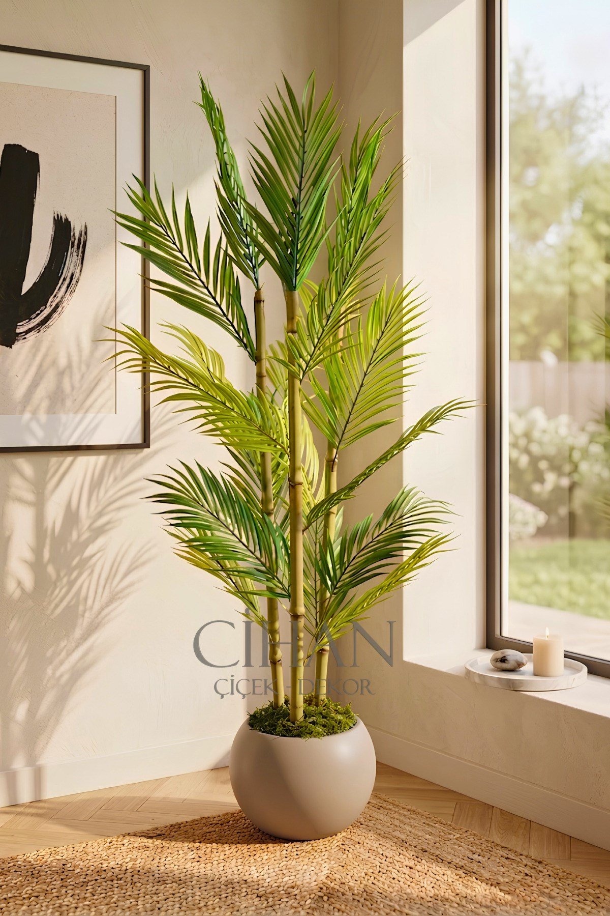 Yapay 3 Bambulu Çikas Palmiye Ağacı 150 cm 27*33 Küre Saksılı