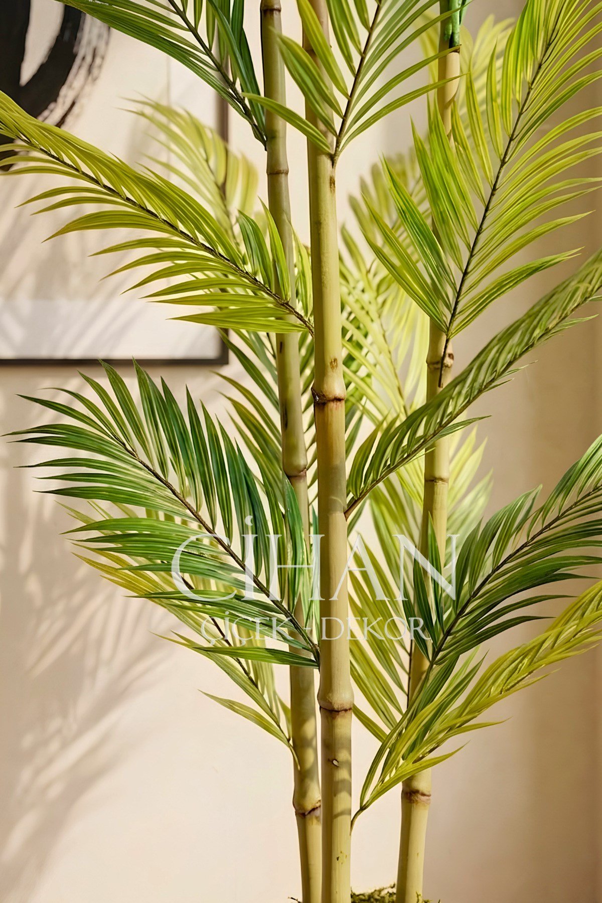 Yapay 3 Bambulu Çikas Palmiye Ağacı 150 cm 27*33 Küre Saksılı