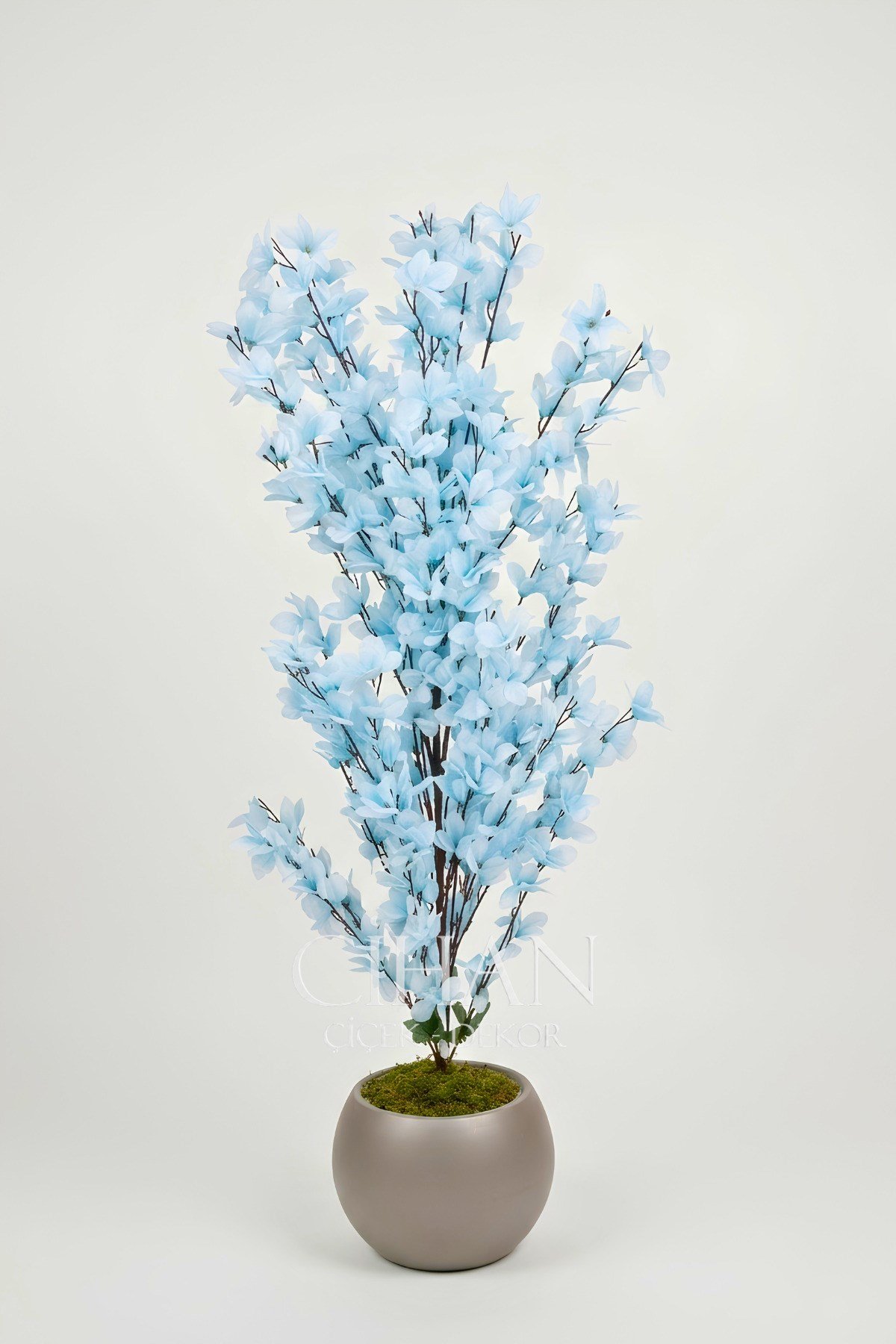Yapay Açık Mavi Sakura Kiraz Çiçeği Ağacı 120 cm - Küre Plastik Saksılı 27x33 cm Saksı