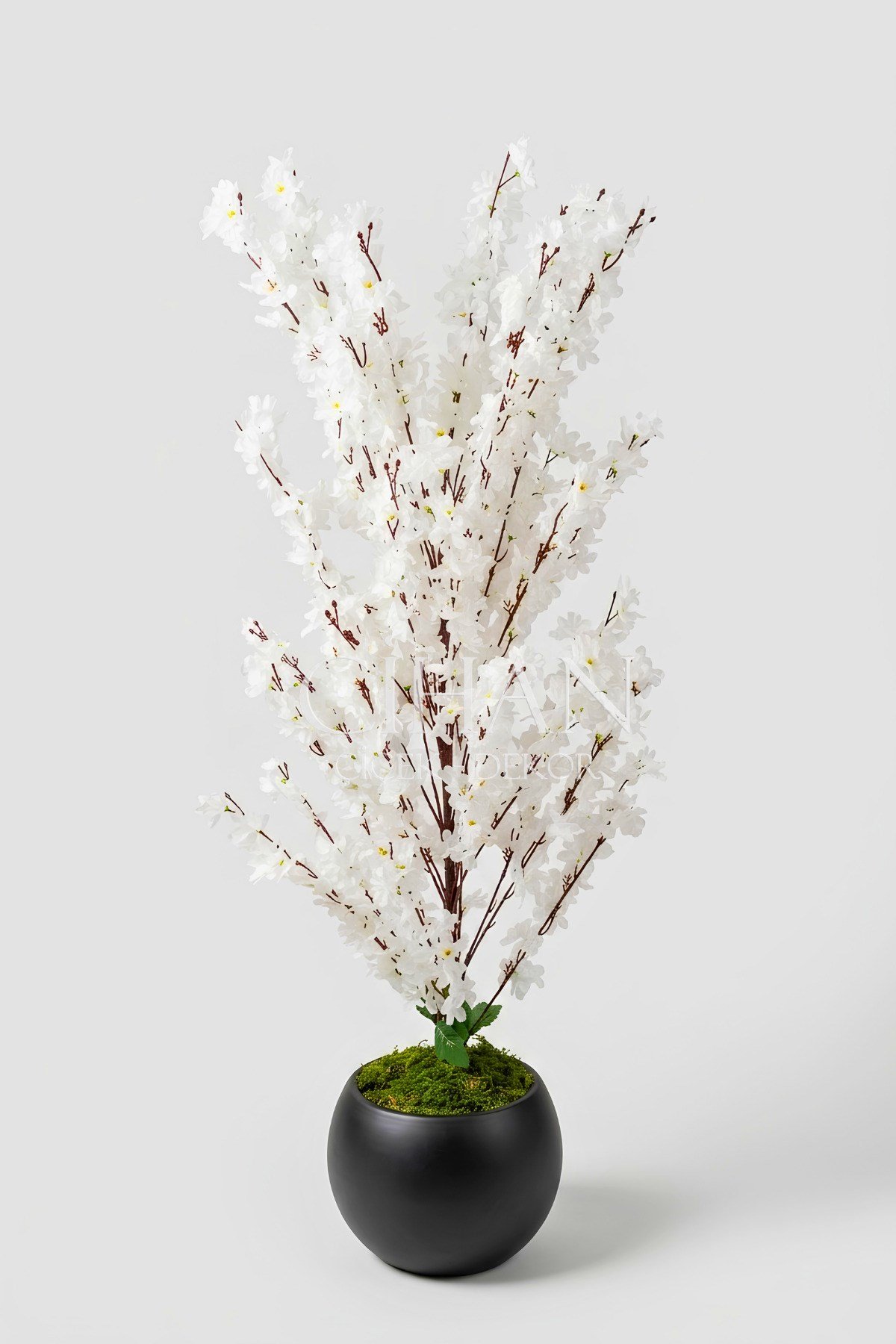 Yapay Beyaz Sakura Kiraz Çiçeği Ağacı 120 cm - Küre Plastik Saksılı 27x33 cm Saksı