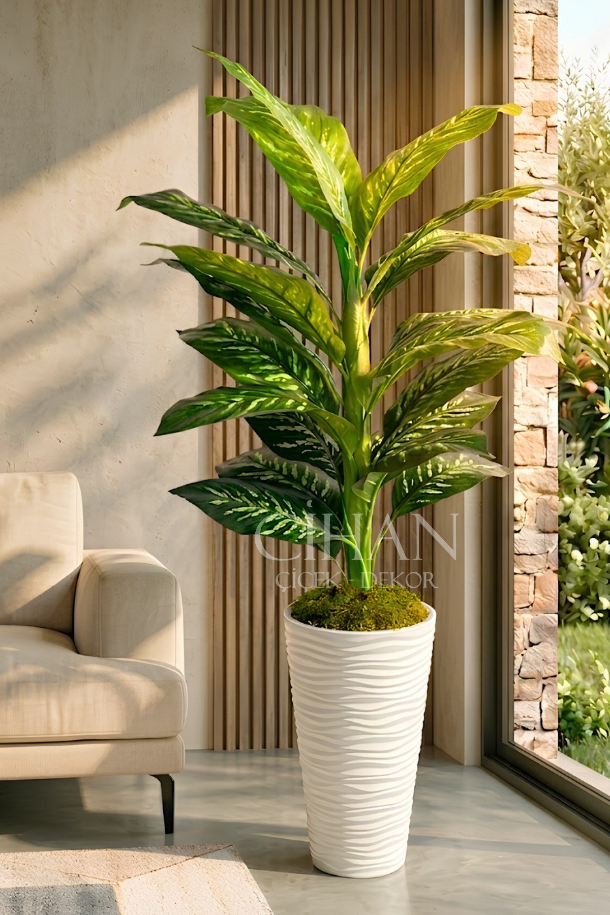 Yapay Difenbahya Ağacı - 57X30 Dekoratif Kumsal Saksılı 160 cm