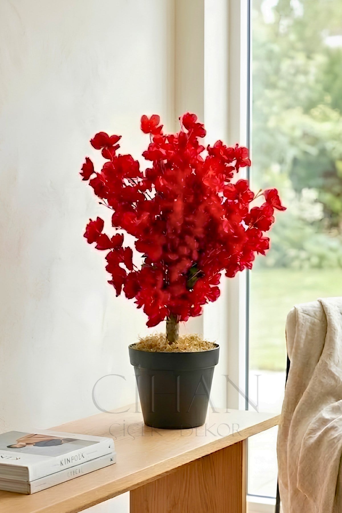 Yapay Kırmızı Bahar Dalı Ağacı Plastik Saksılı - 60 Cm