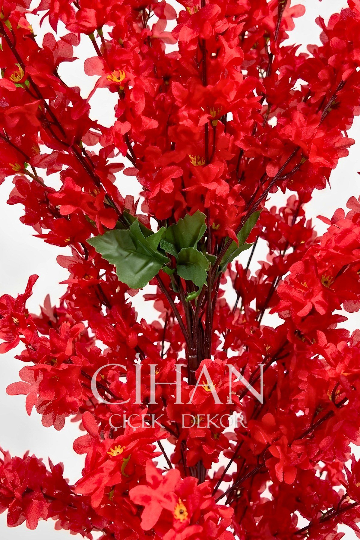 Yapay Kırmızı Sakura Kiraz Çiçeği Ağacı 120 cm - Küre Plastik Saksılı 27x33 cm Saksı