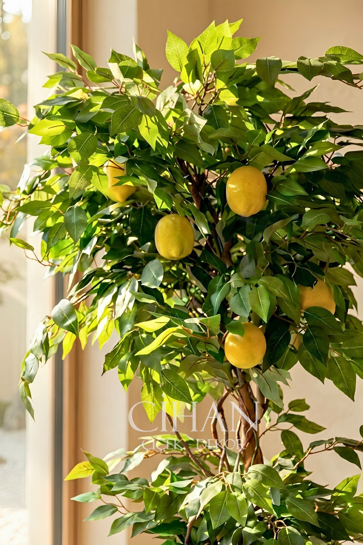 Yapay Limon Ağacı 180 cm - 6 Limonlu Beyaz Küre Saksılı 27x33 cm