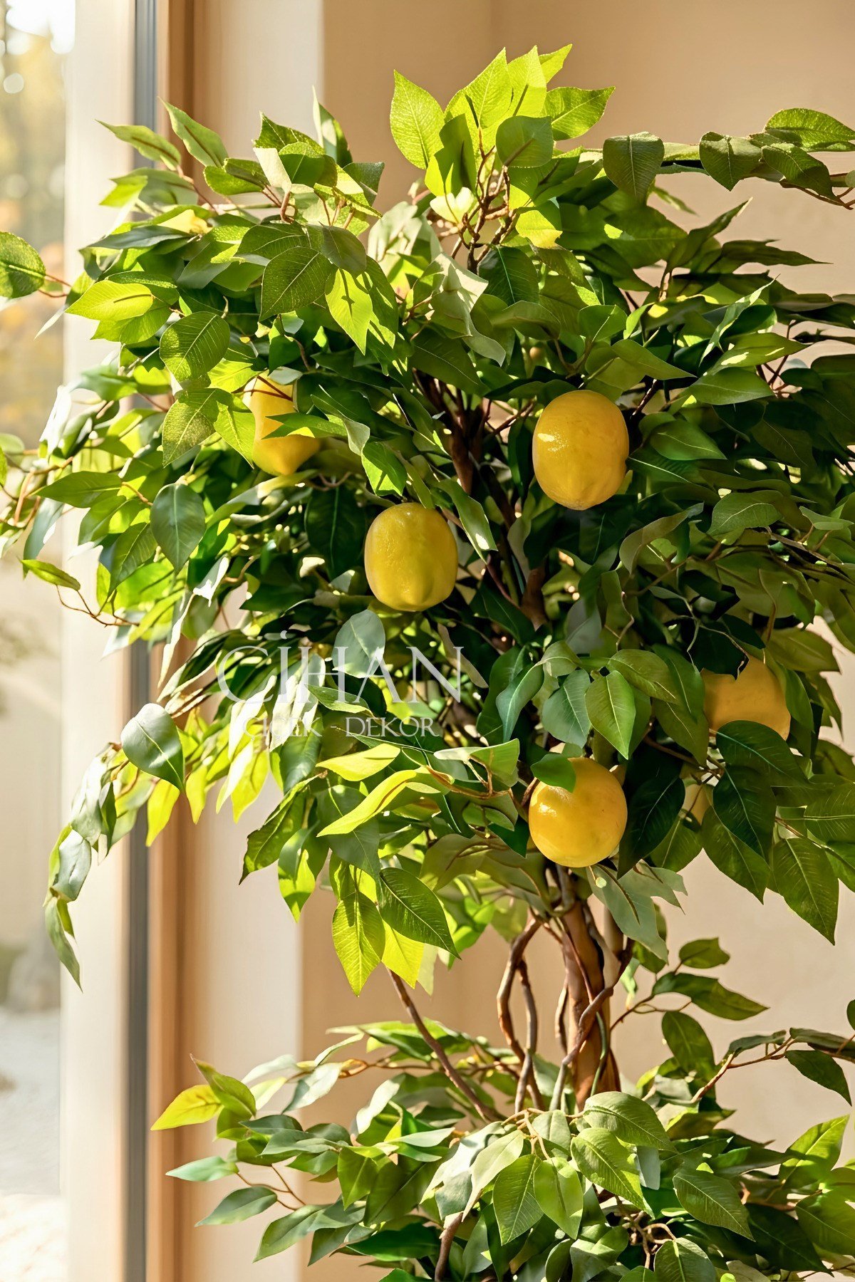Yapay Limon Ağacı 180 cm - 6 Limonlu Siyah Küre Saksılı 27x33 cm