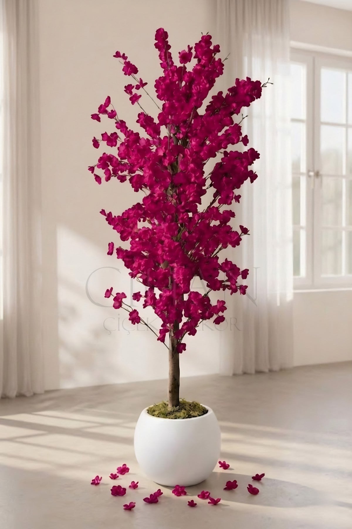 Yapay Mor Bahar Dalı Ağacı 140 cm Küre Saksılı