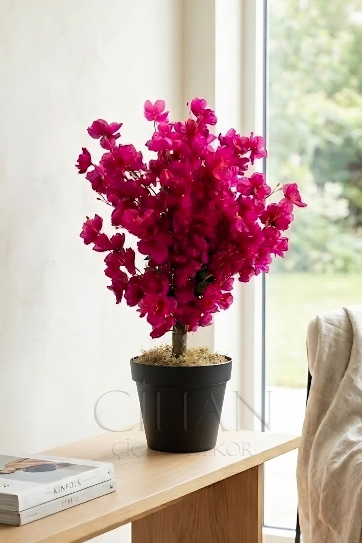 Yapay Mor Bahar Dalı Ağacı Plastik Saksılı - 60 Cm