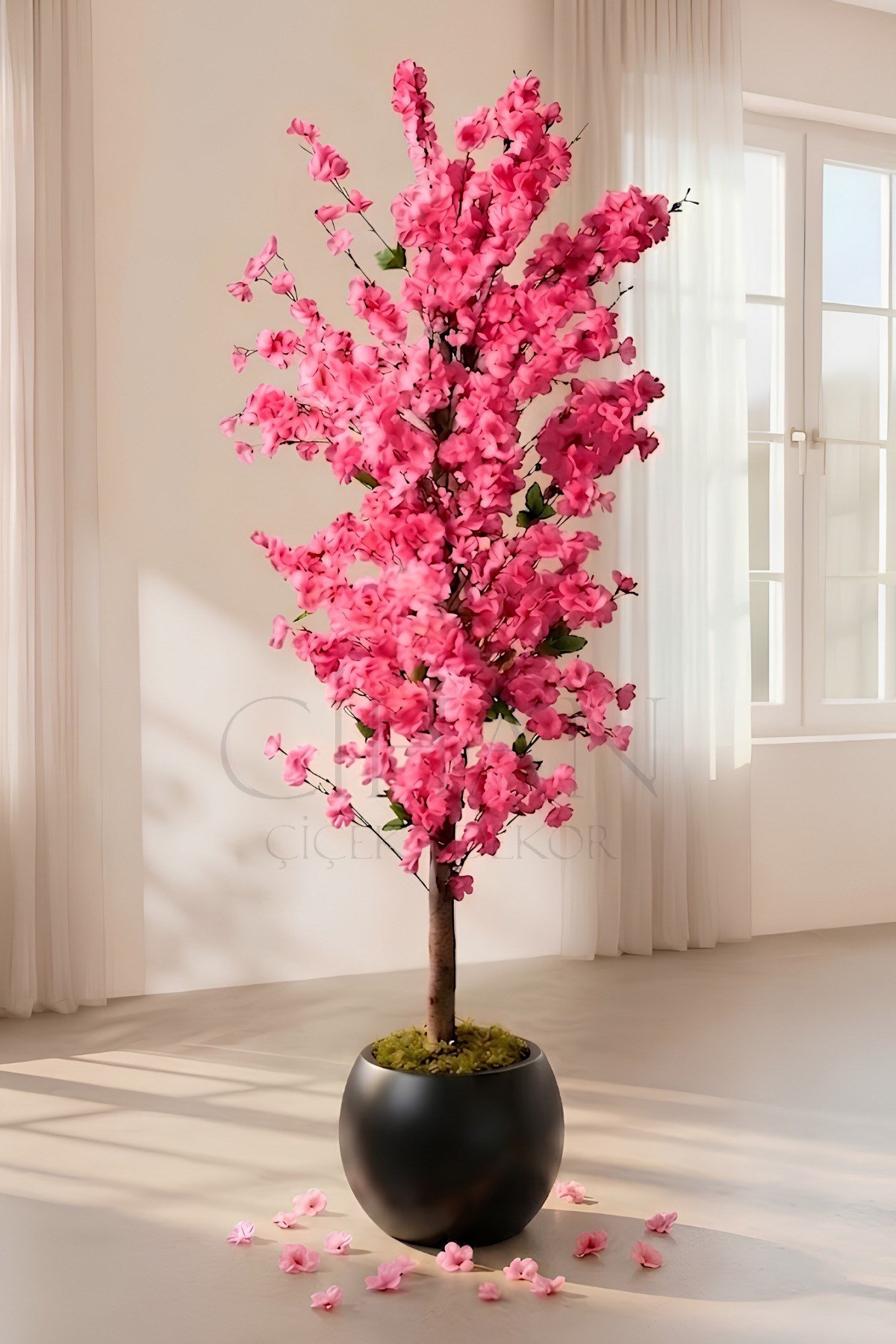 Yapay Pembe Bahar Dalı Ağacı 160 cm - Siyah Küre Saksılı