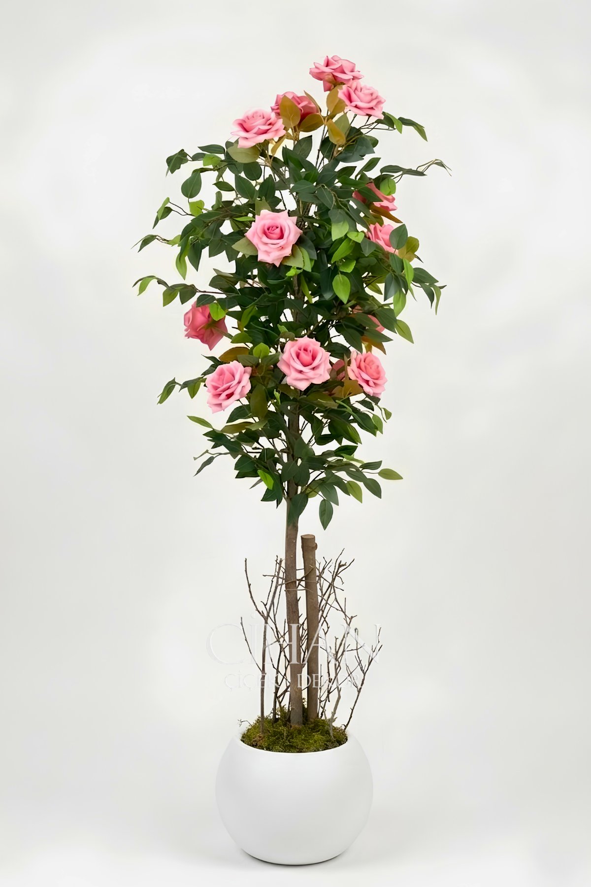 YAPAY PEMBE GÜL AĞACI 150 CM 25X25 GALVANİZ SAKSI