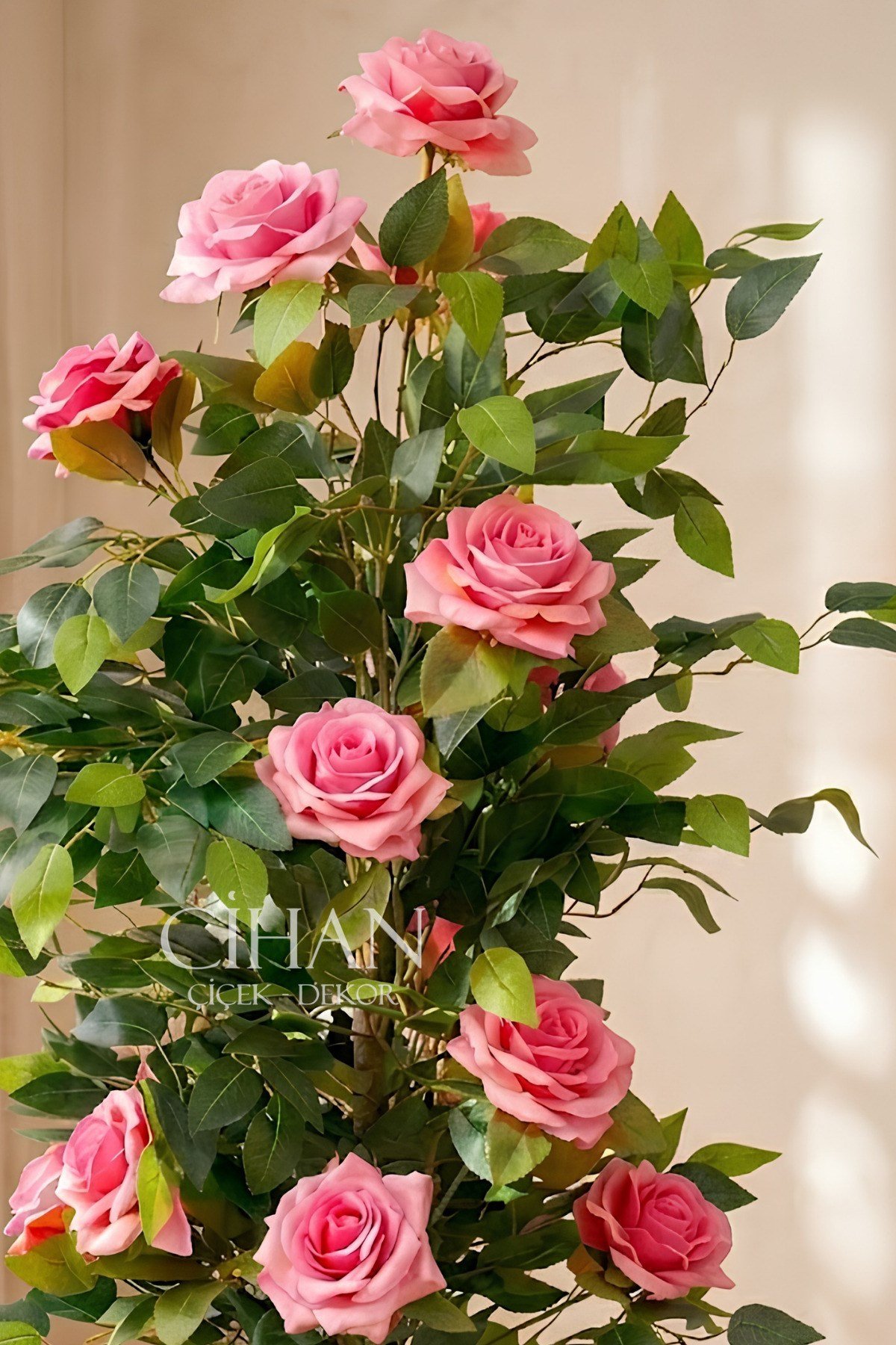Yapay Pembe Gül Ağacı 150 cm 27x33 Beyaz Küre Saksılı