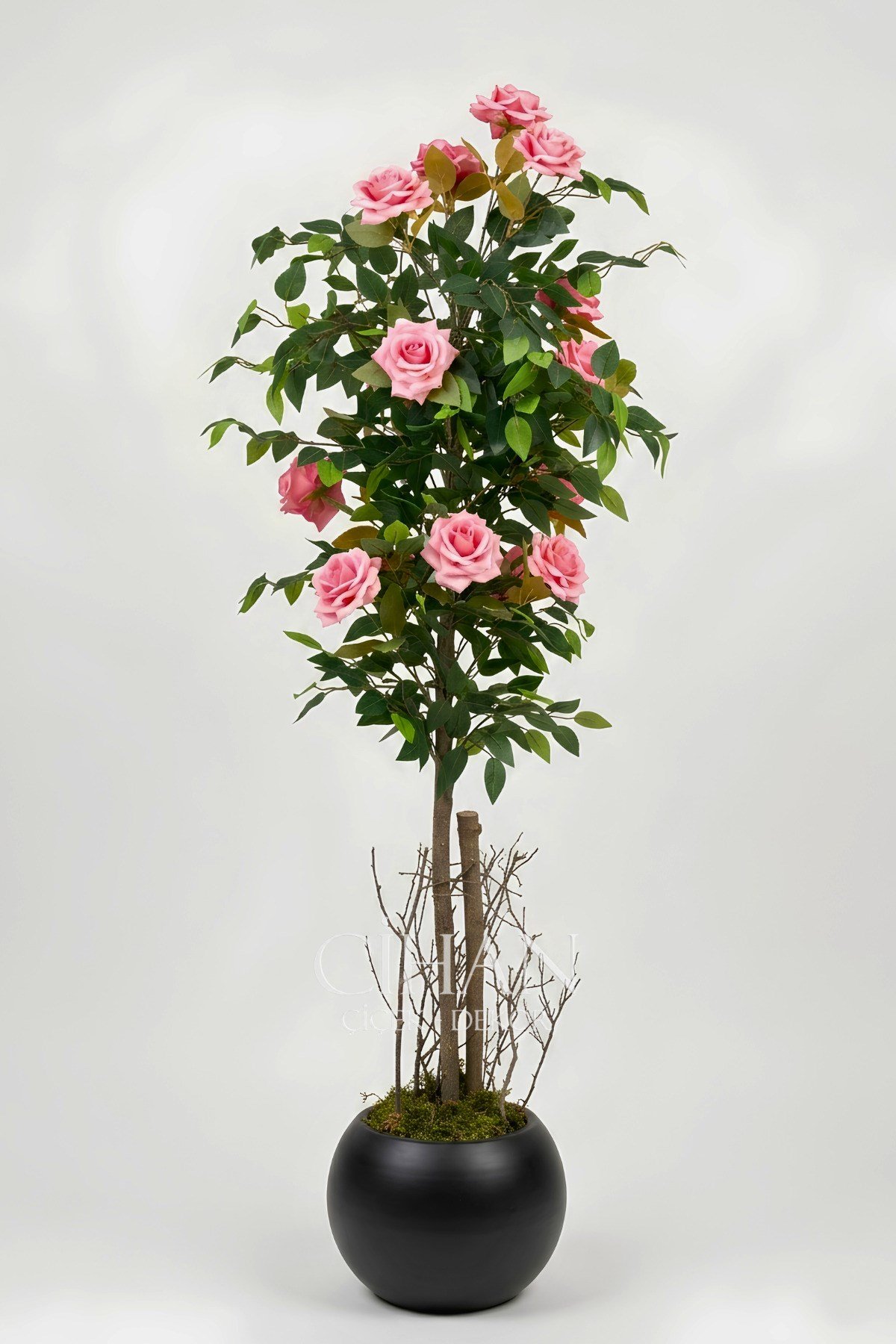 Yapay Pembe Gül Ağacı 150 cm 27x33 Siyah Küre Saksılı