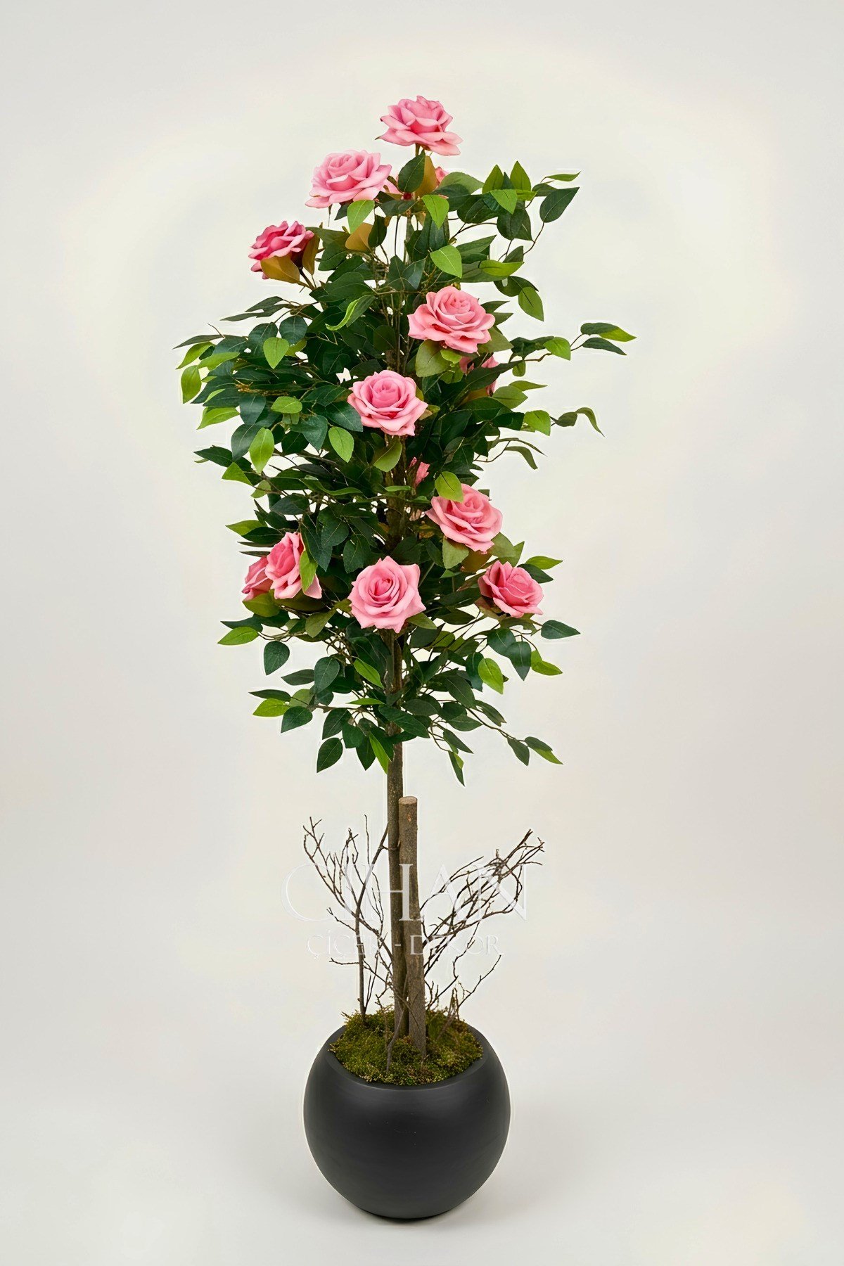 Yapay Pembe Gül Ağacı 150 cm 27x33 Siyah Küre Saksılı