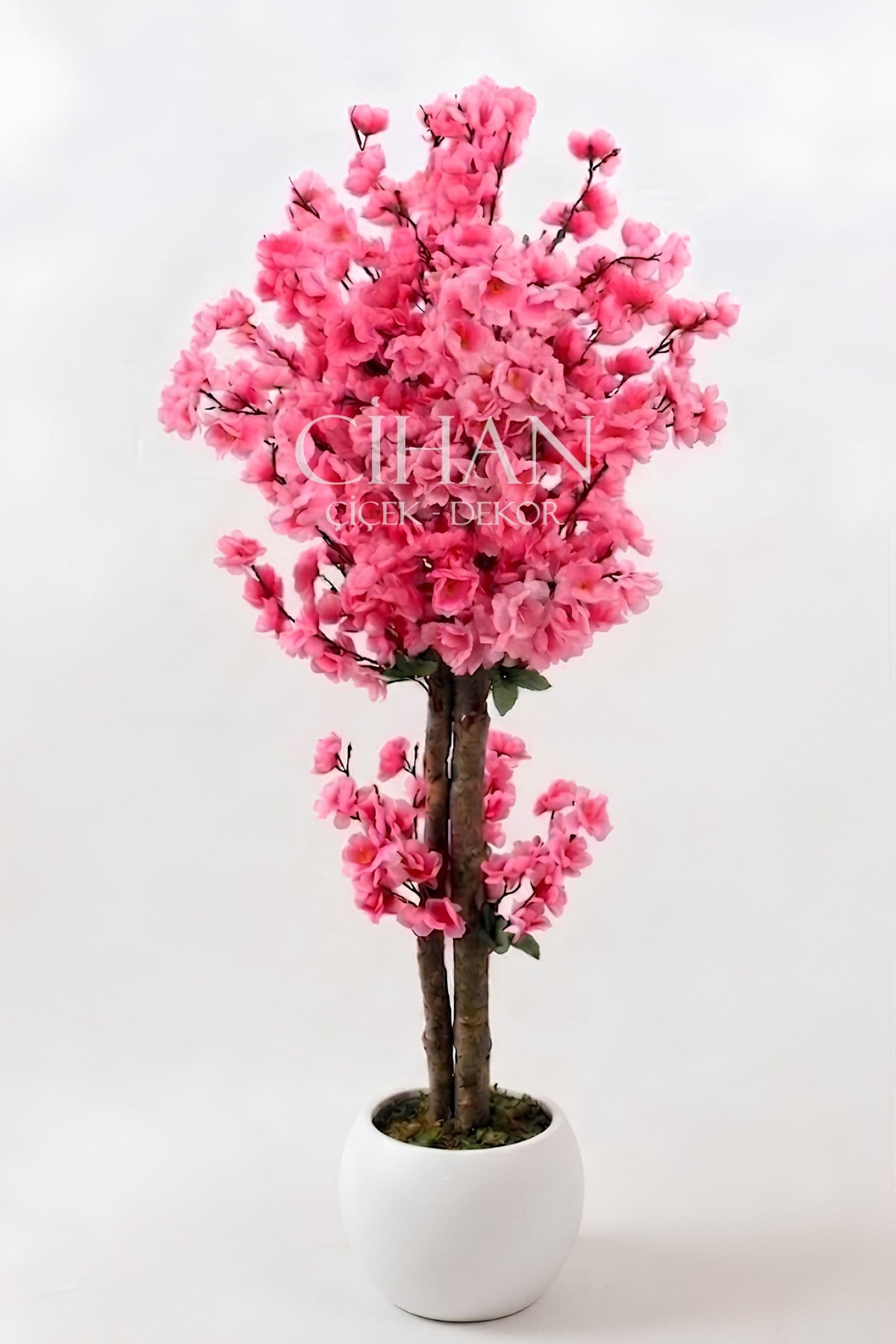 Yapay Pembe Japon Bahar Dalı Ağacı 100 cm Beyaz 27*33 Küre Saksılı