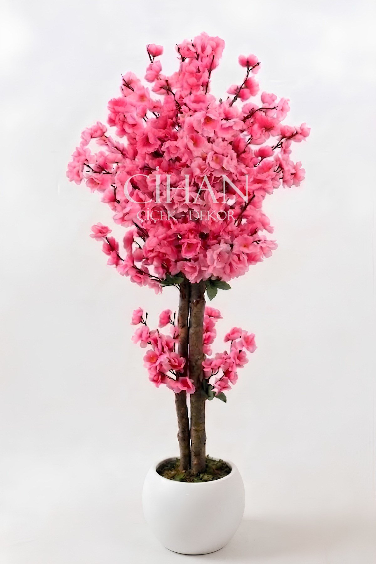 Yapay Pembe Japon Bahar Dalı Ağacı 100 cm Beyaz 27*33 Küre Saksılı