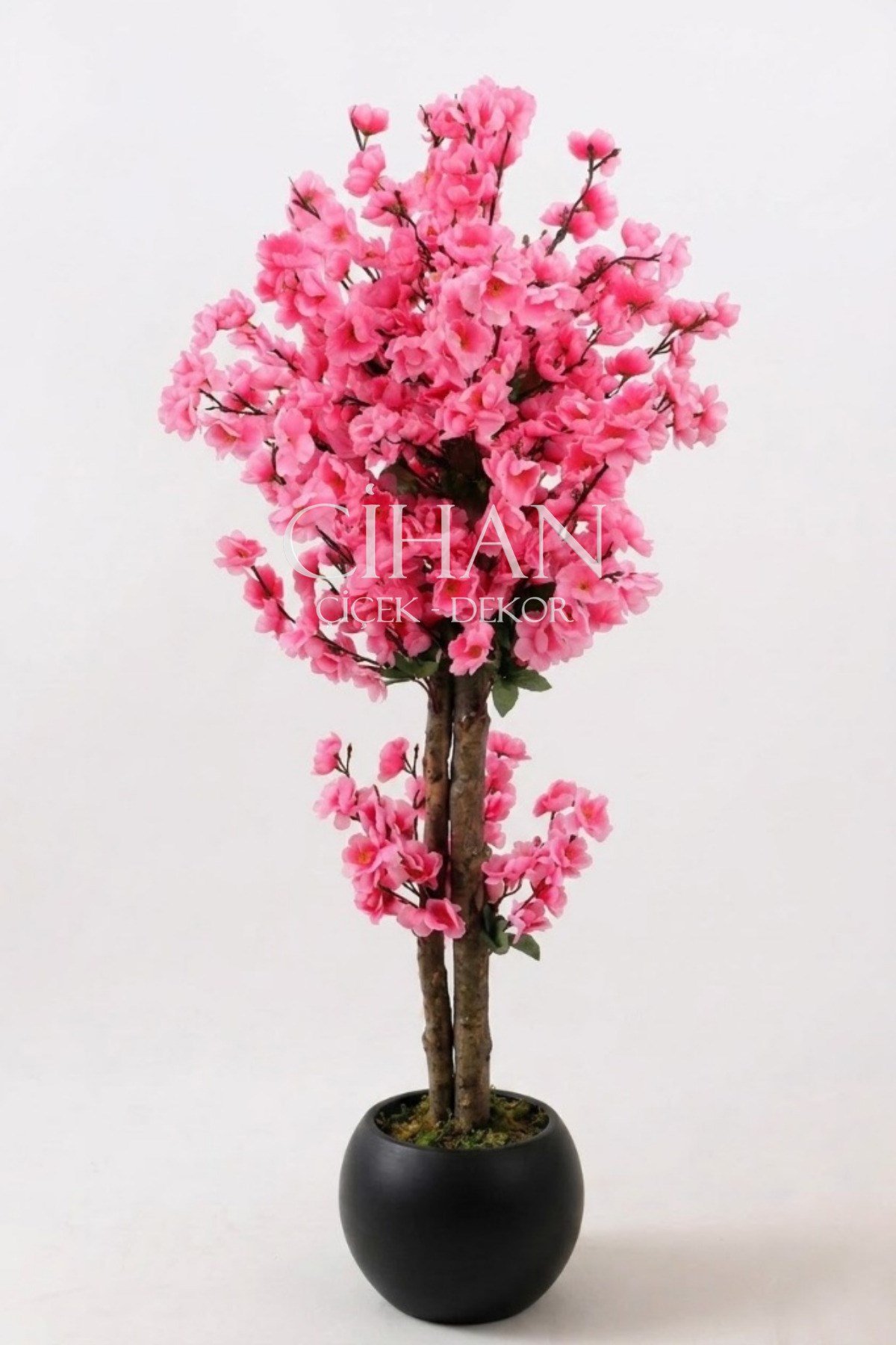 Yapay Pembe Japon Bahar Dalı Ağacı 100 cm Siyah 27*33 Küre Saksılı