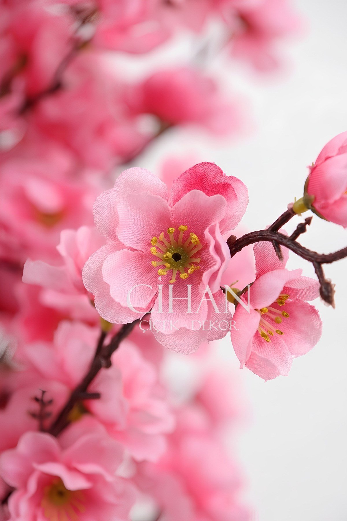 Yapay Pembe Japon Bahar Dalı Ağacı 100 cm Siyah 27*33 Küre Saksılı