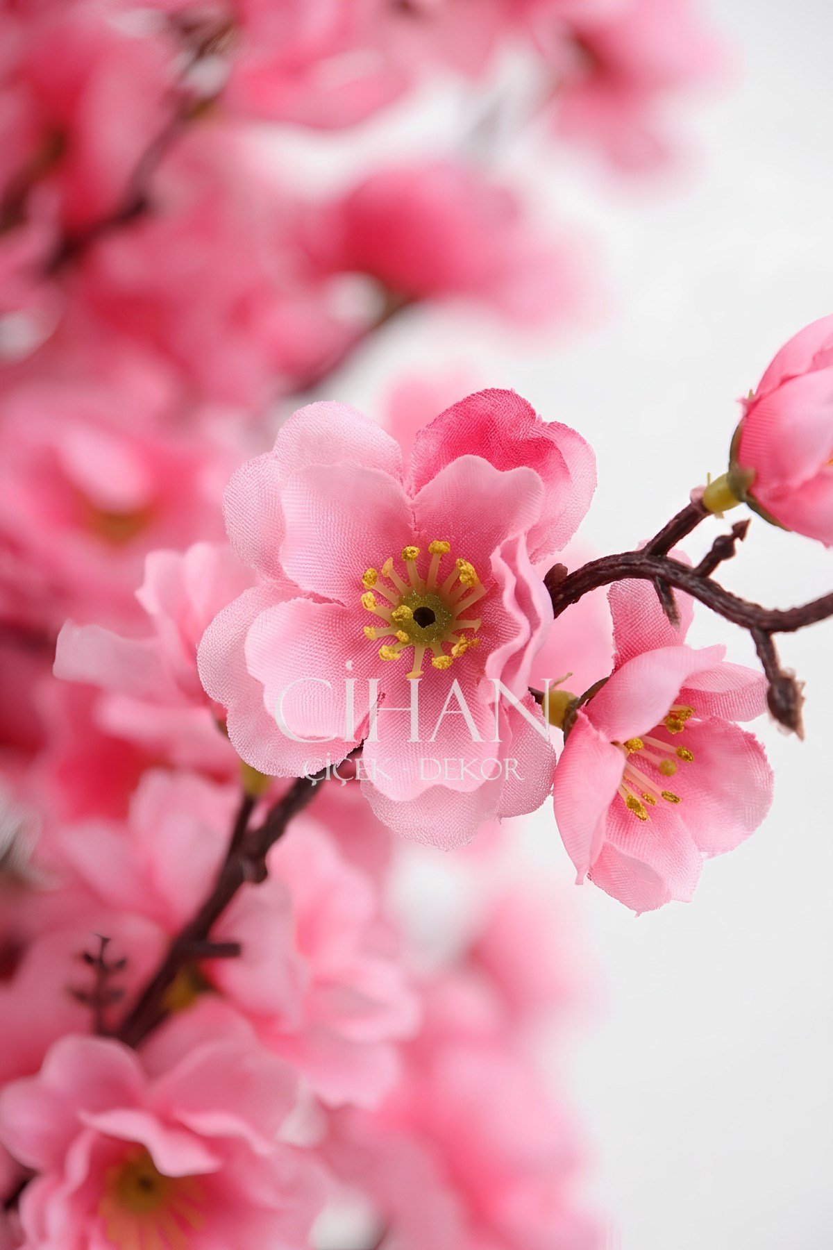 Yapay Pembe Japon Bahar Dalı Ağacı 100 cm Beyaz 27*33 Küre Saksılı