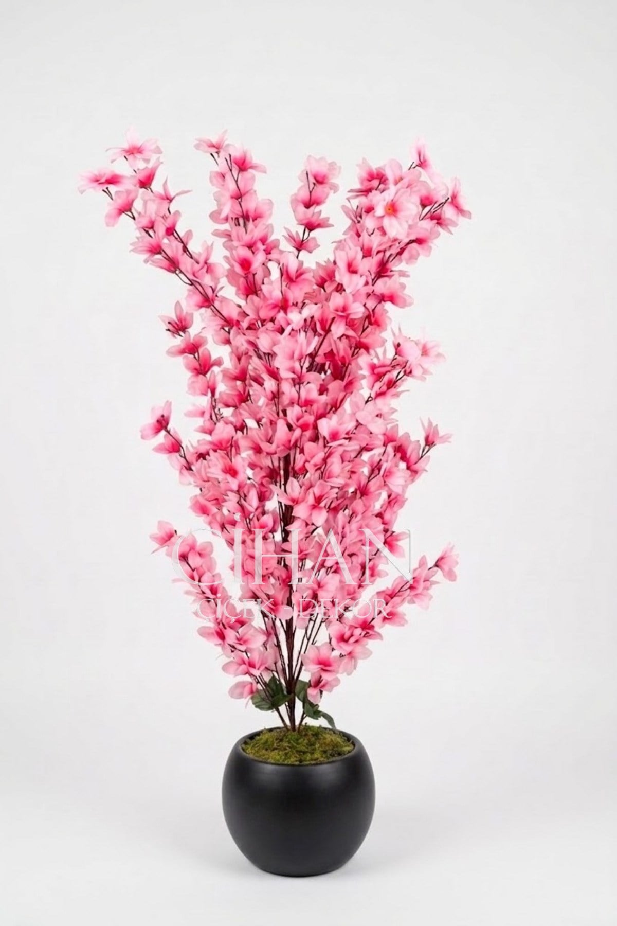 Yapay Pembe Sakura Kiraz Çiçeği Ağacı 120 cm - Küre Plastik Saksılı 27x33 cm Saksı