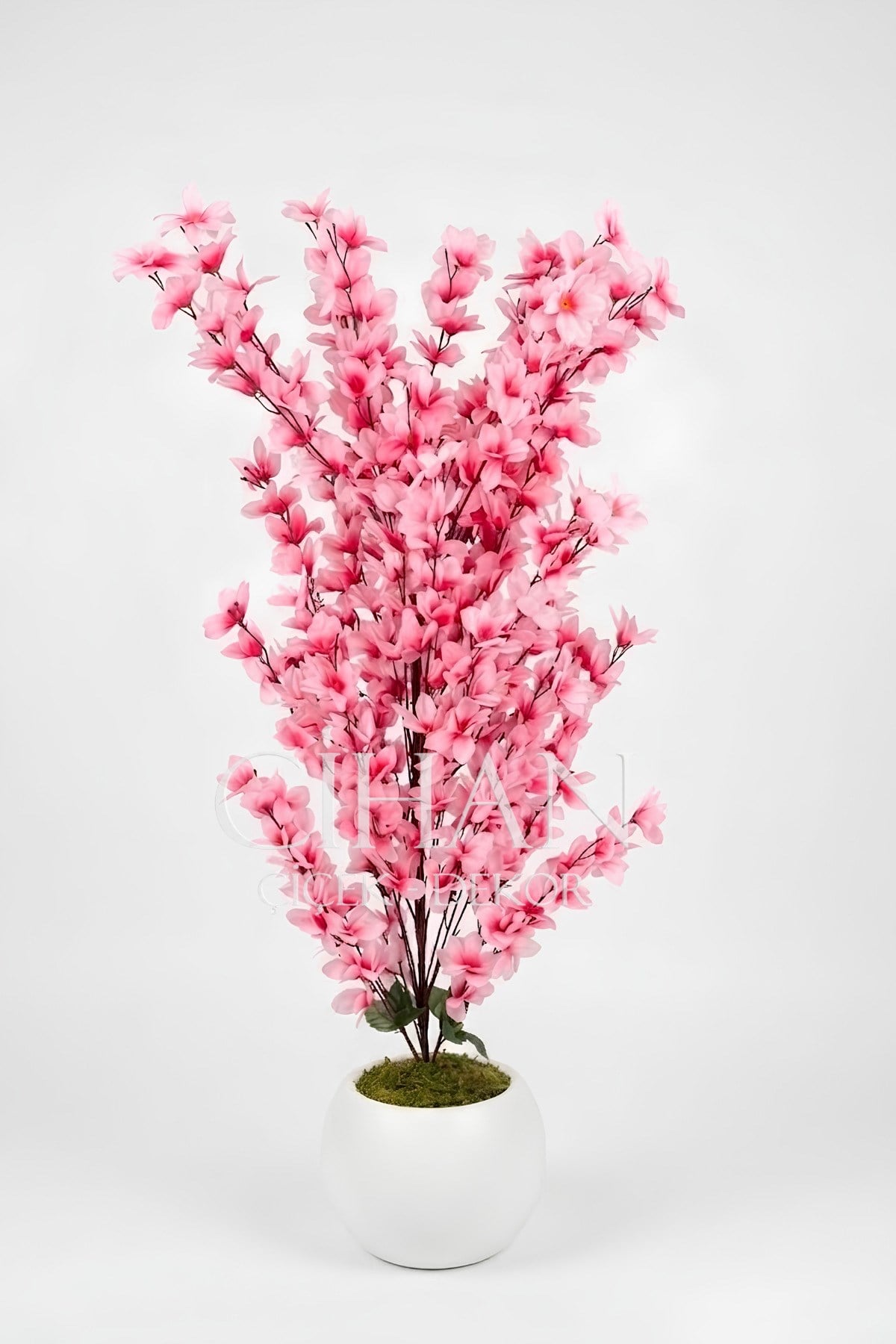 Yapay Pembe Sakura Kiraz Çiçeği Ağacı 120 cm - Küre Plastik Saksılı 27x33 cm Saksı