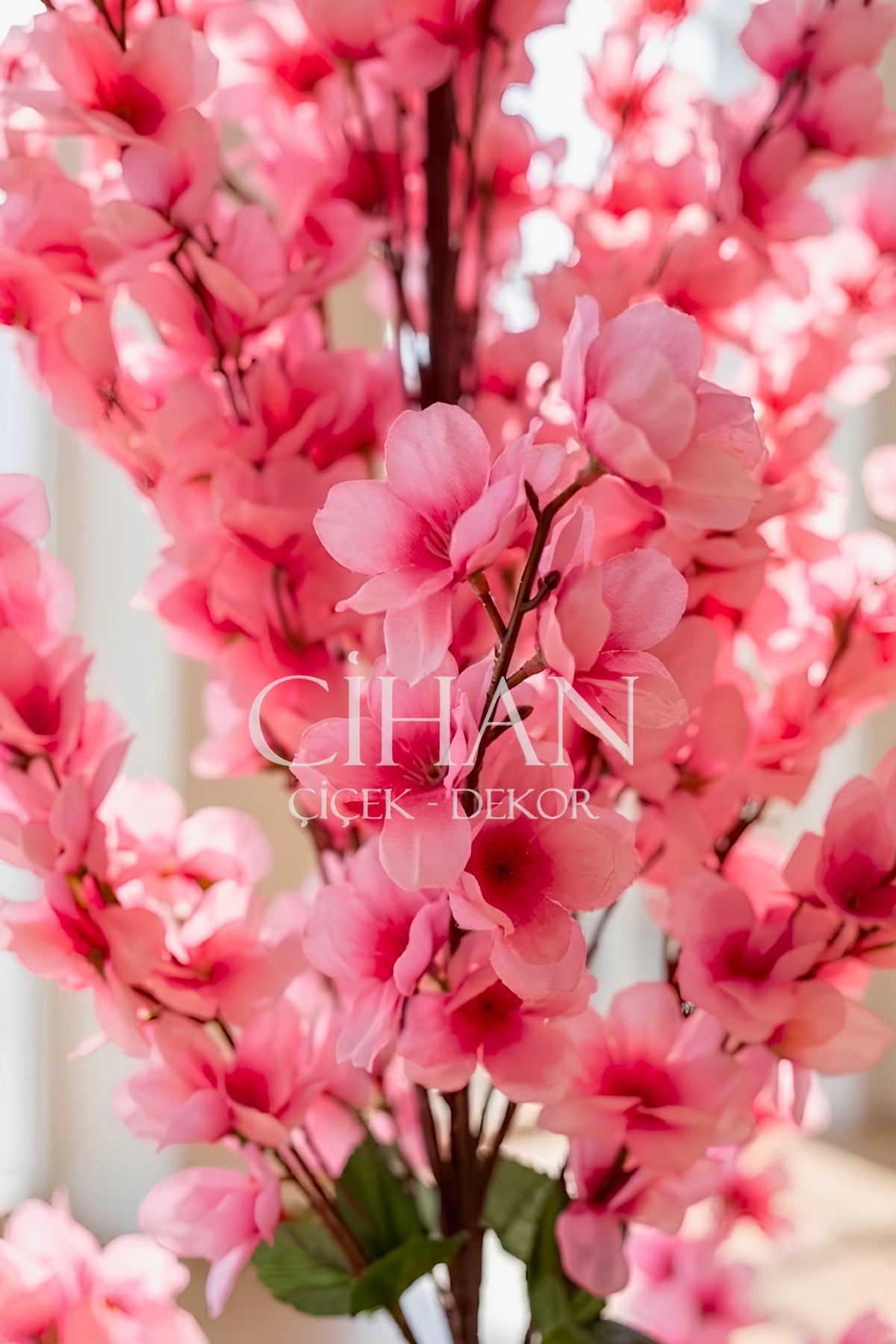 Yapay Pembe Sakura Kiraz Çiçeği Ağacı 120 cm - Küre Plastik Saksılı 27x33 cm Saksı