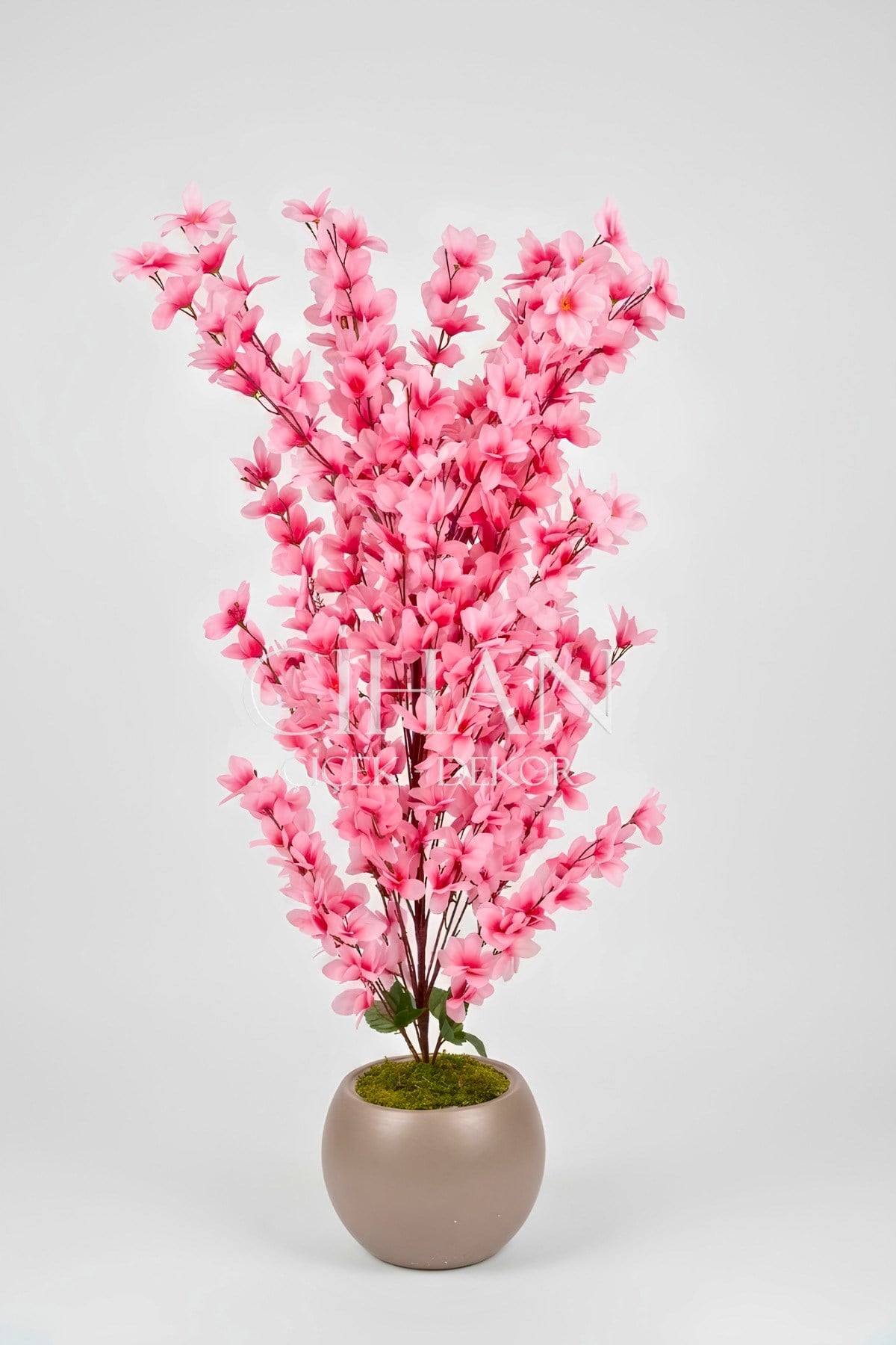 Yapay Pembe Sakura Kiraz Çiçeği Ağacı 120 cm - Küre Plastik Saksılı 27x33 cm Saksı