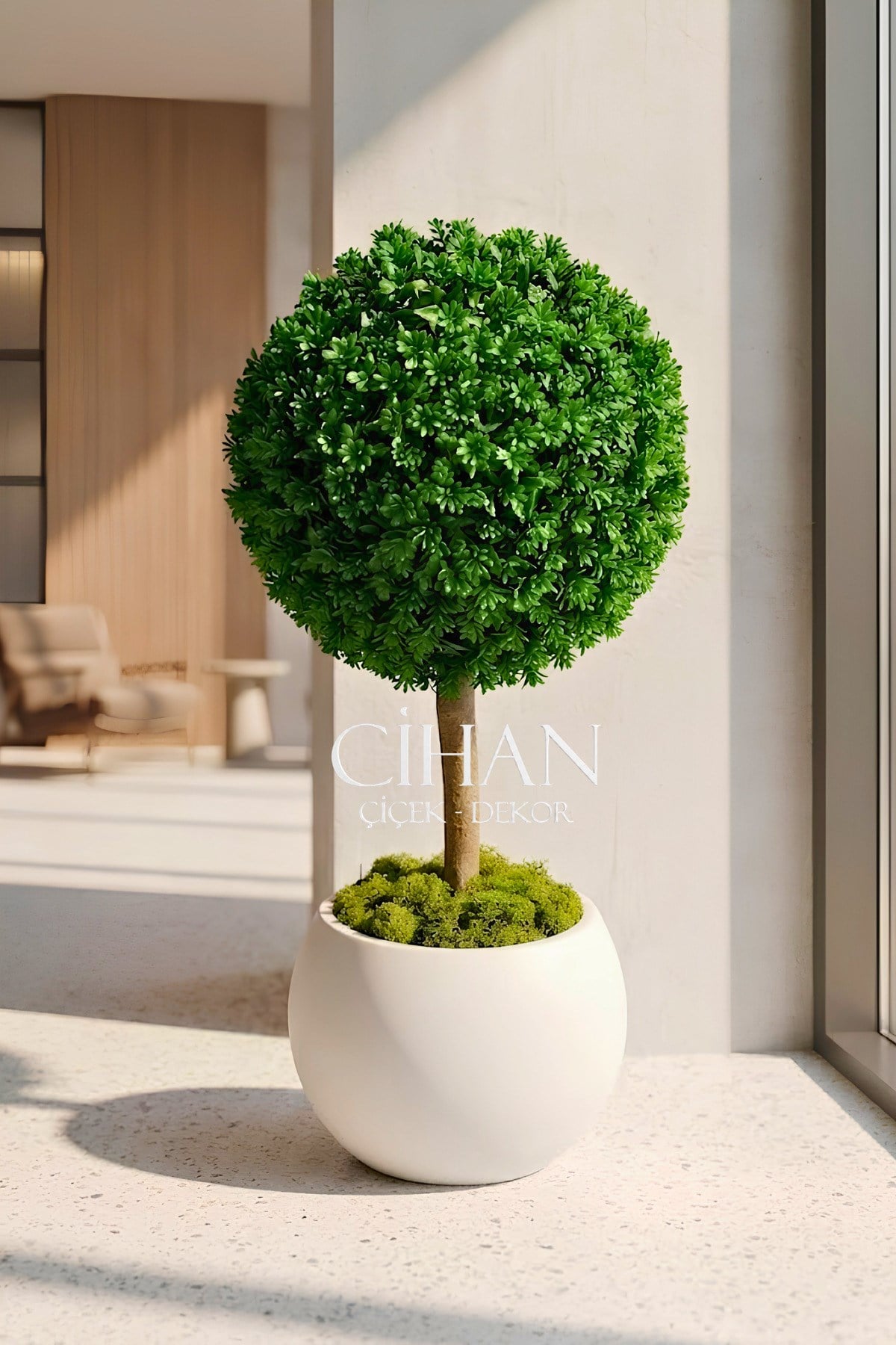 Yapay UV Dayanımlı Şimşir Top Ağacı 100 cm (45 cm Çap) 27x33 cm Küre Saksılı