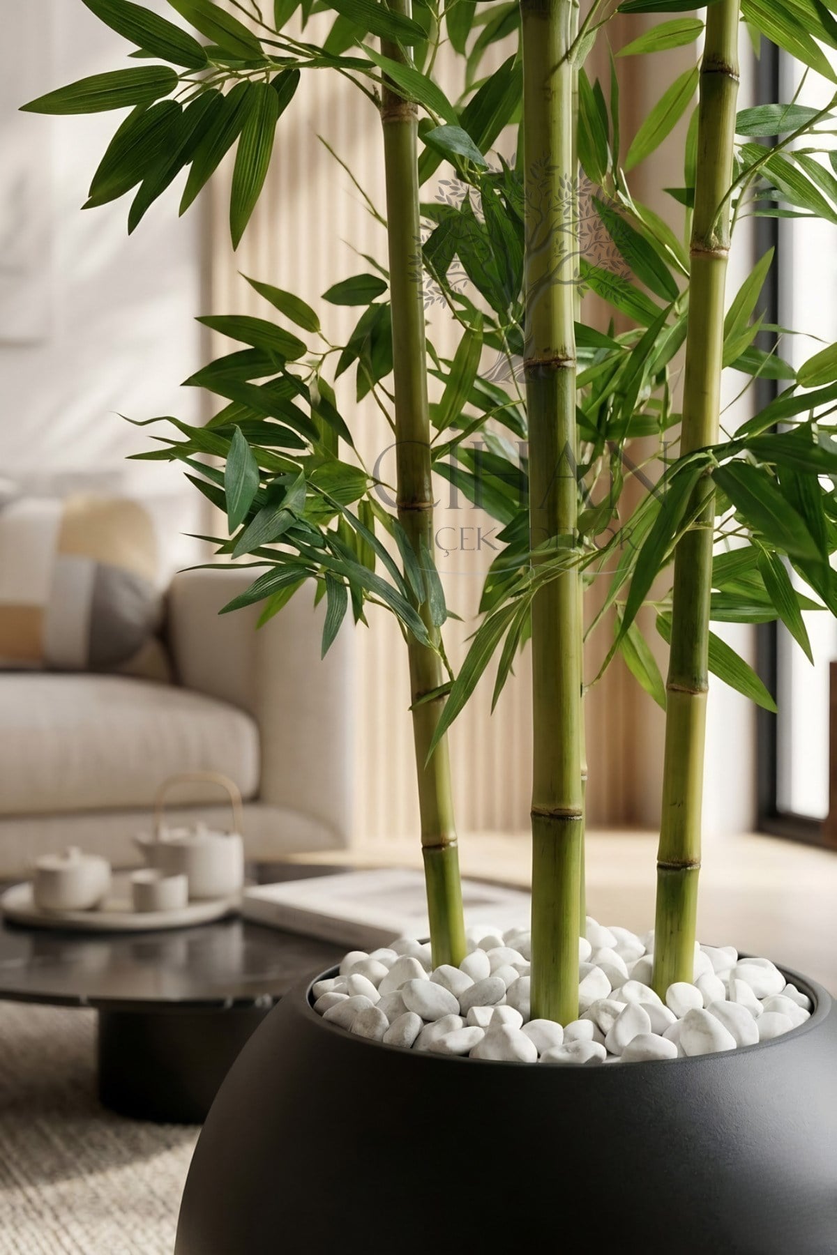 Yapay Yapraklı Bambu Ağacı 4 Bambulu 170 Cm 27*33 Küre Saksı