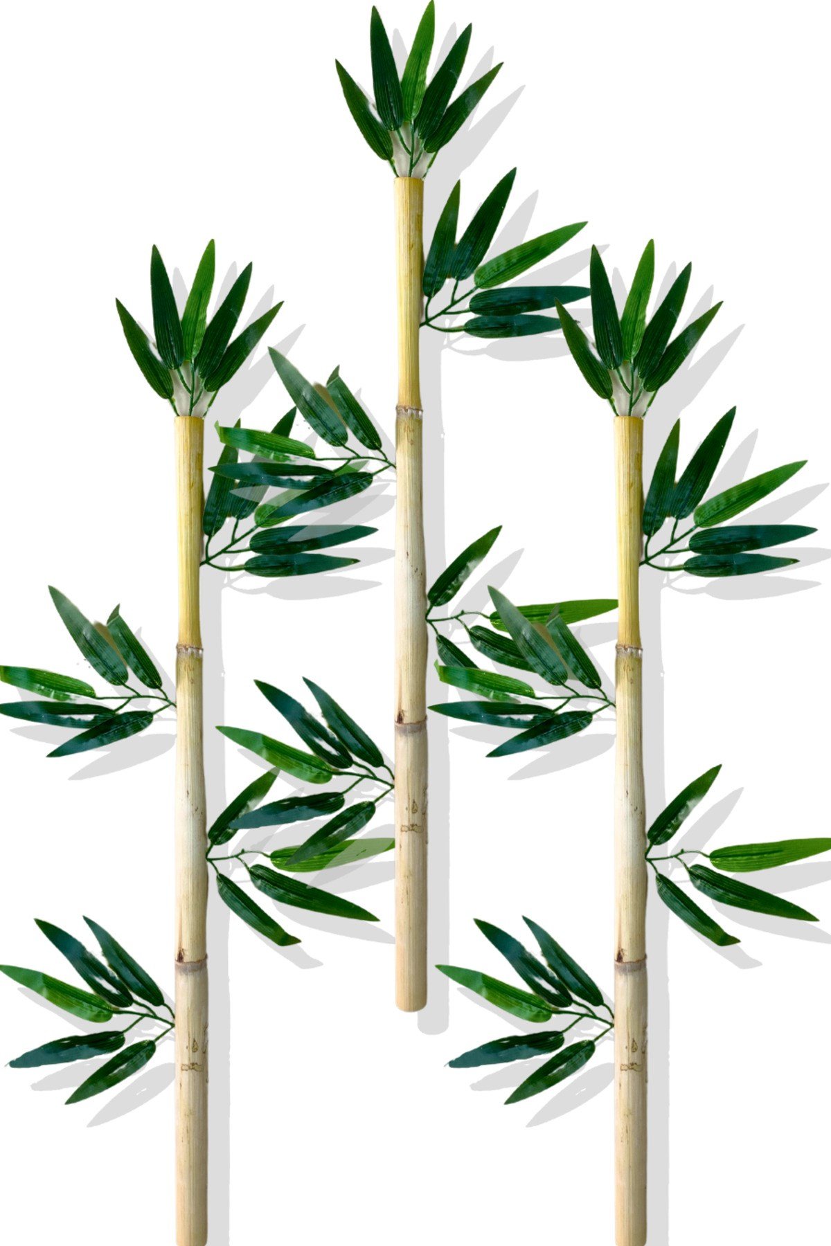 Yapay Yapraklı Dekoratif Bambu Çubuğu 80 Cm 3 Adet Islak Doku