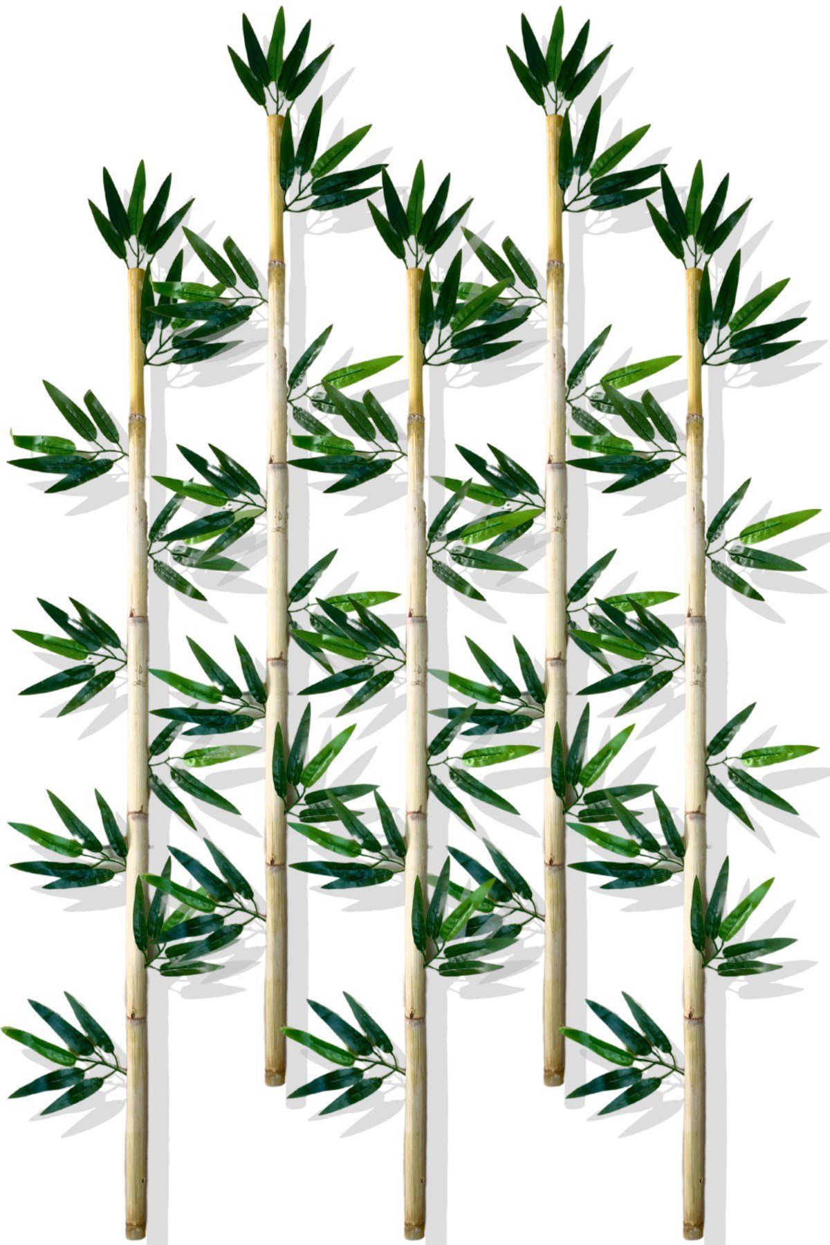 Yapay Yapraklı Dekoratif Bambu Çubuğu 120 Cm 5 Adet Islak Doku