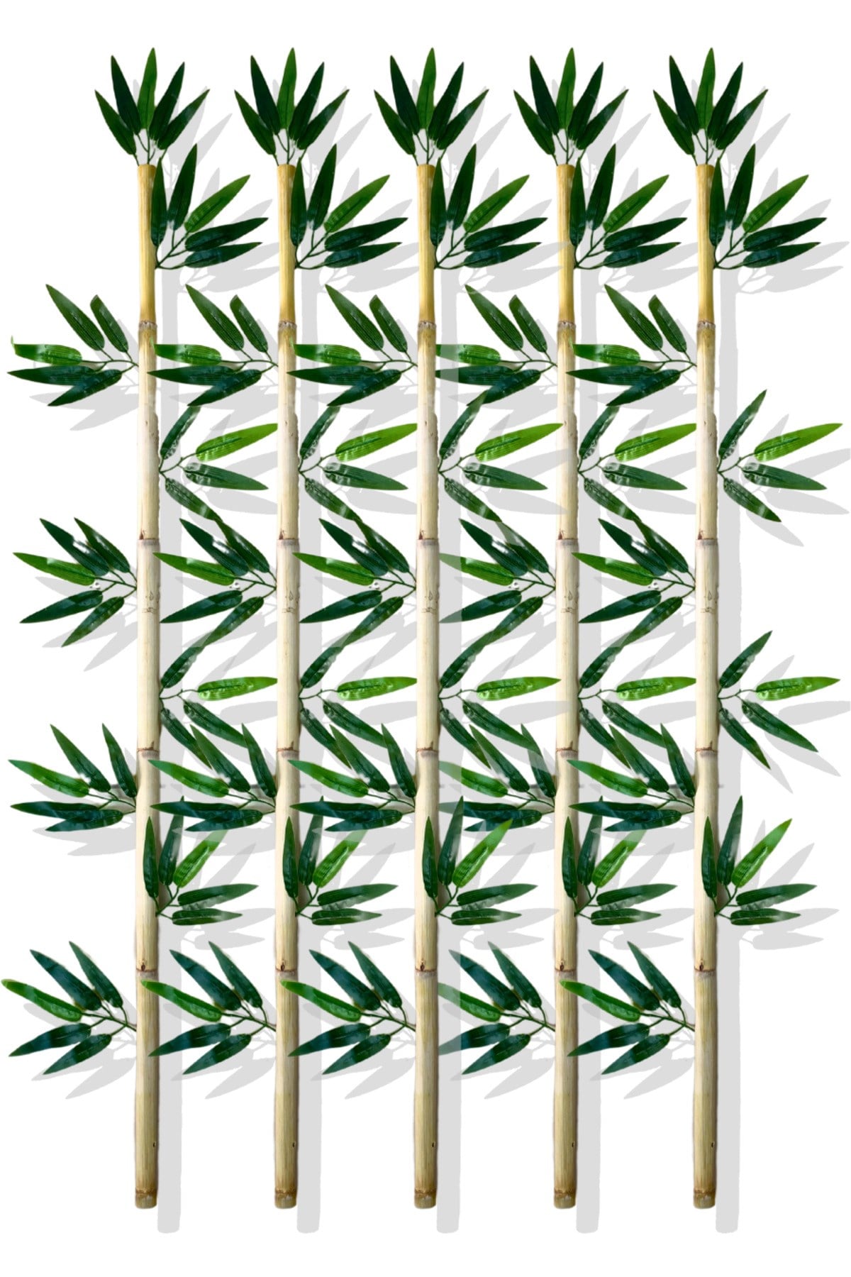 Yapay Yapraklı Dekoratif Bambu Çubuğu 120 Cm 5 Adet Islak Doku