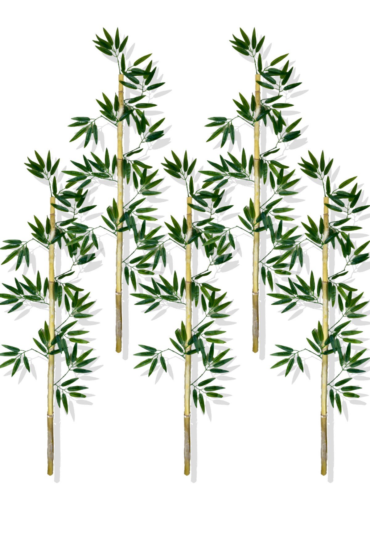 Yapay Yoğun Yapraklı 120 Cm 5 Adet Dekoratif Bambu Çubuğu Islak Doku