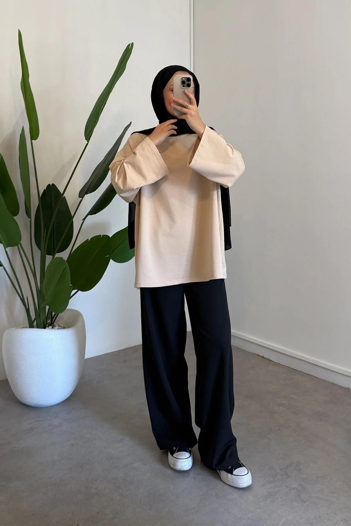 BASIC OVERSİZE SWEATSHIRT 9-52422 - VİZON