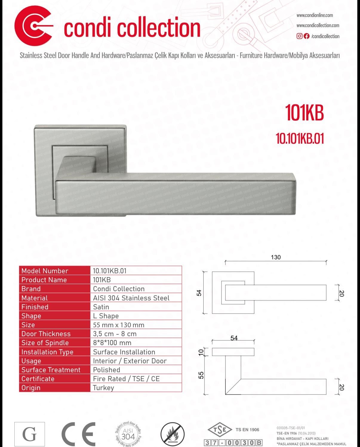 101KB Paslanmaz Çelik Kapı Kolu