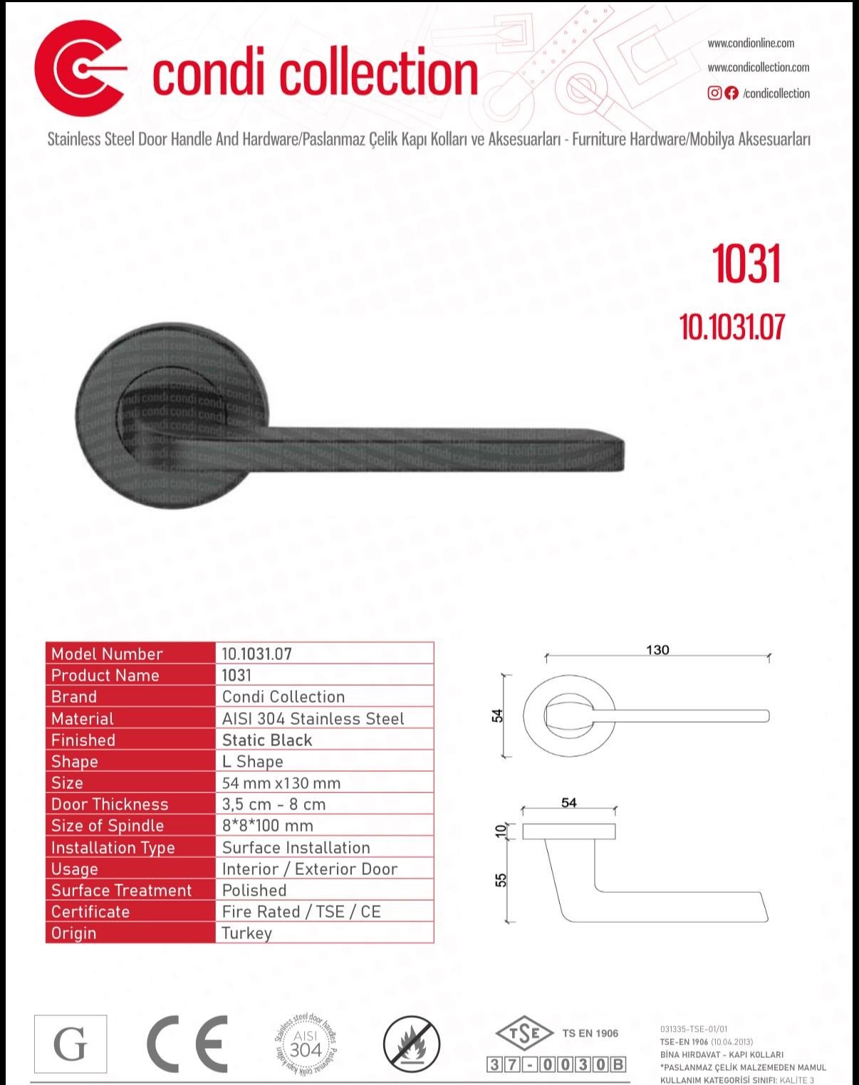1031 Paslanmaz Çelik Kapı Kolu