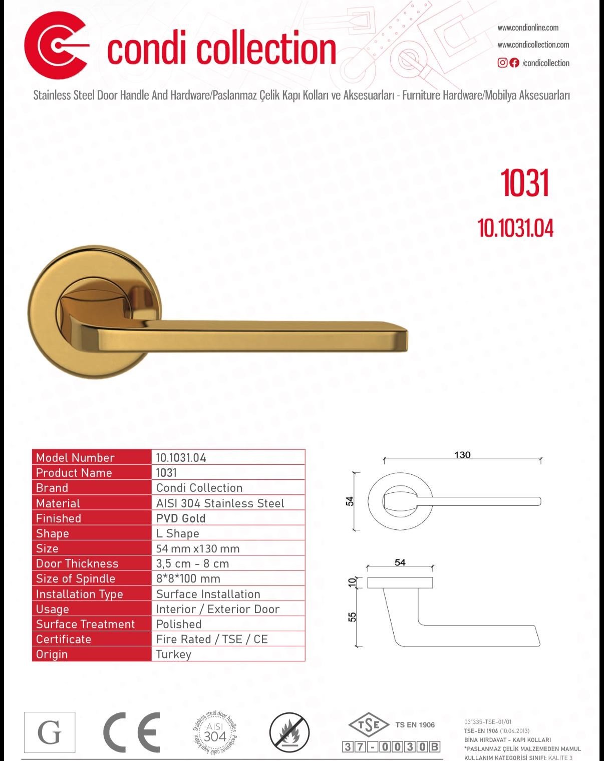 1031 Paslanmaz Çelik Kapı Kolu