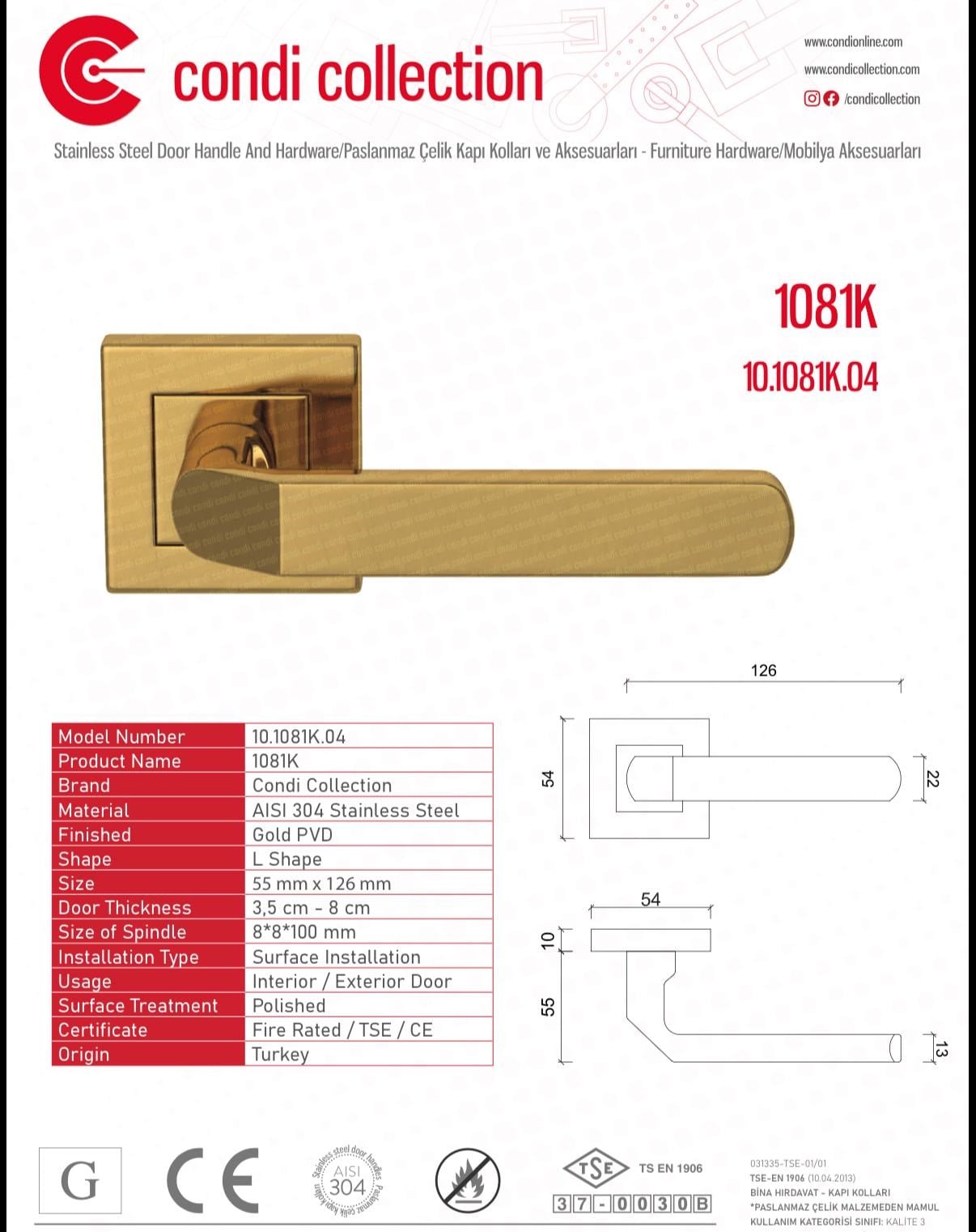 1083 Paslanmaz Çelik Kapı Kolu