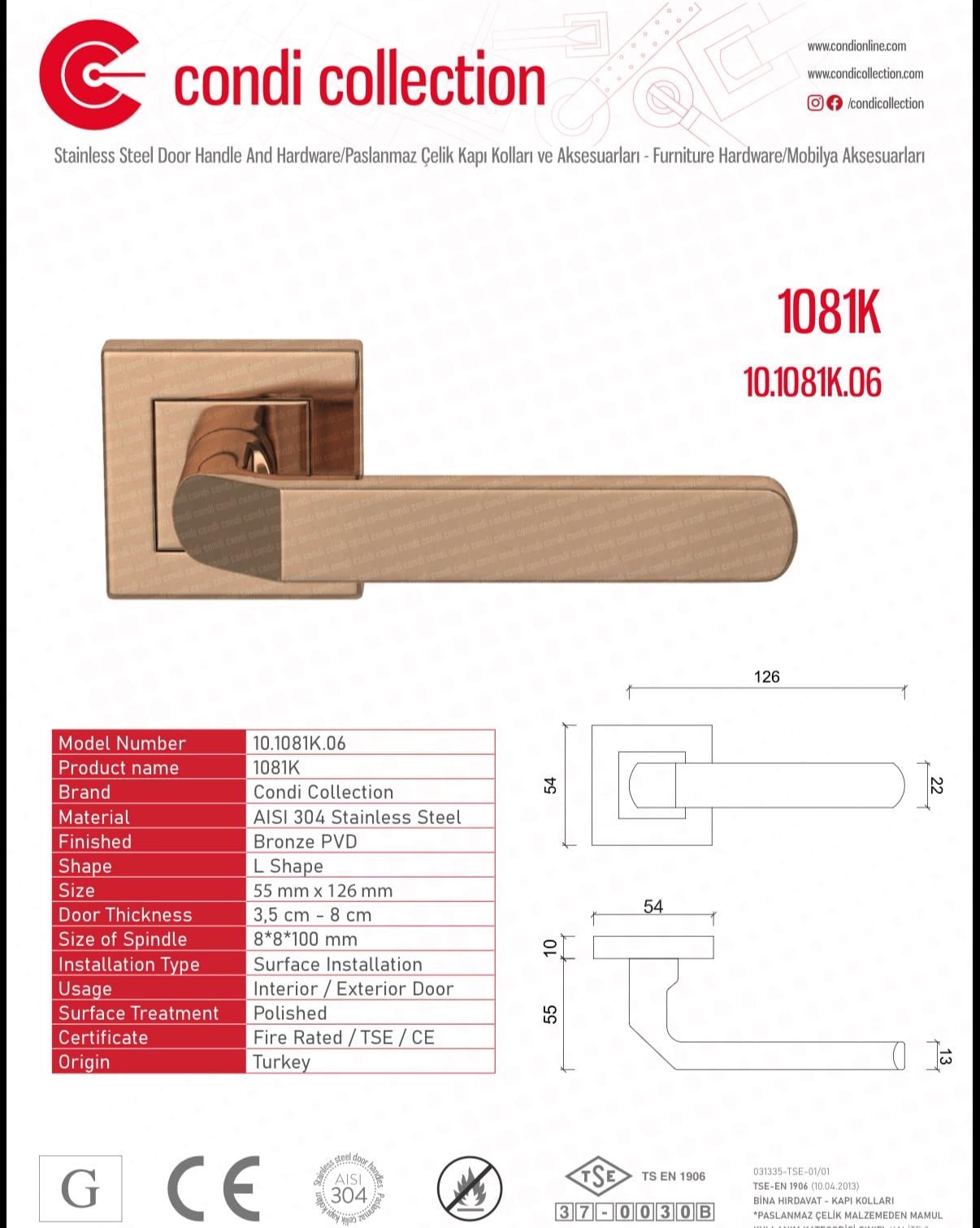 1083 Paslanmaz Çelik Kapı Kolu