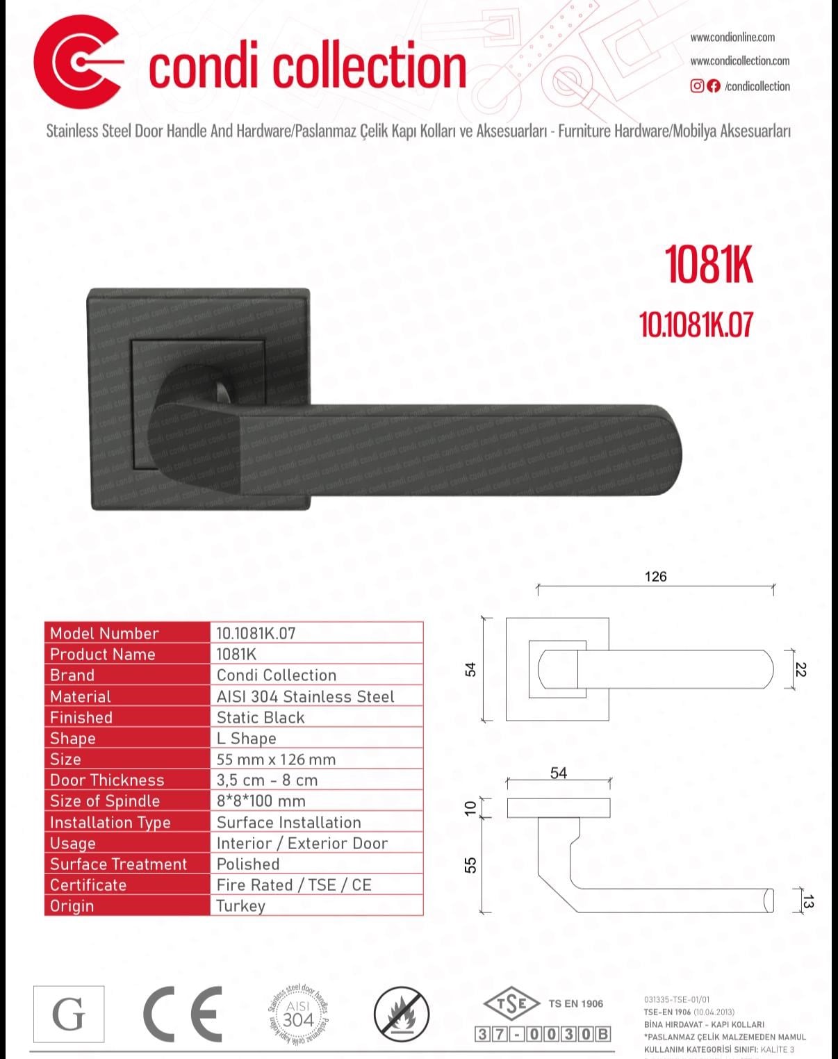 1083 Paslanmaz Çelik Kapı Kolu